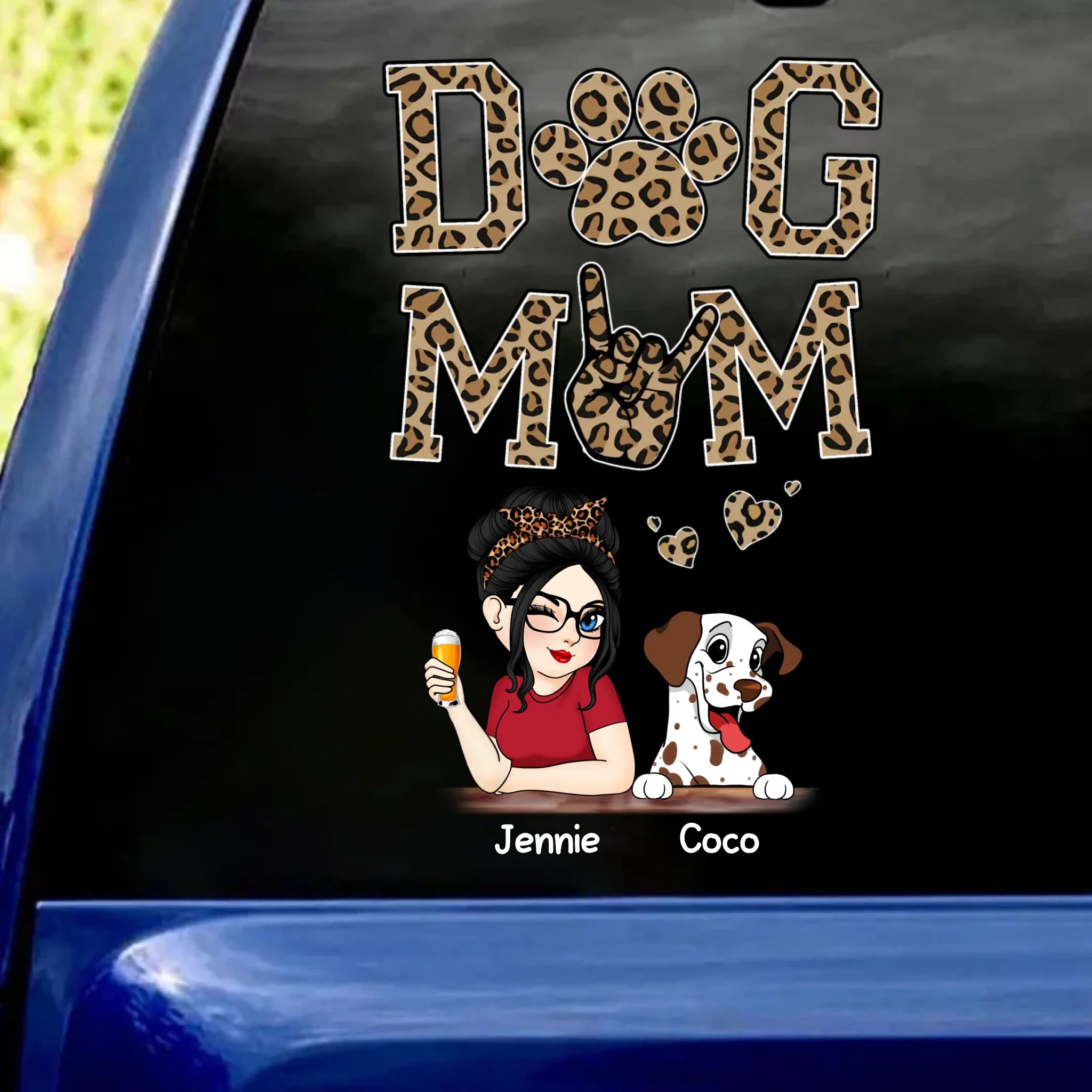 Leopard Dog Mom - Personalized Decal, Gift For Dog Lovers, Dog Leopard Decal