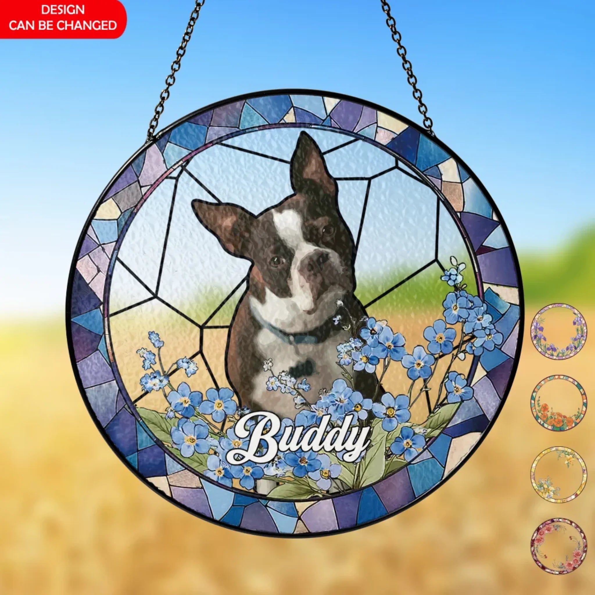 Floral Custom Pet Photo - Personalized Window Hanging Stained Glass, Suncatcher Gift For Pet Lovers