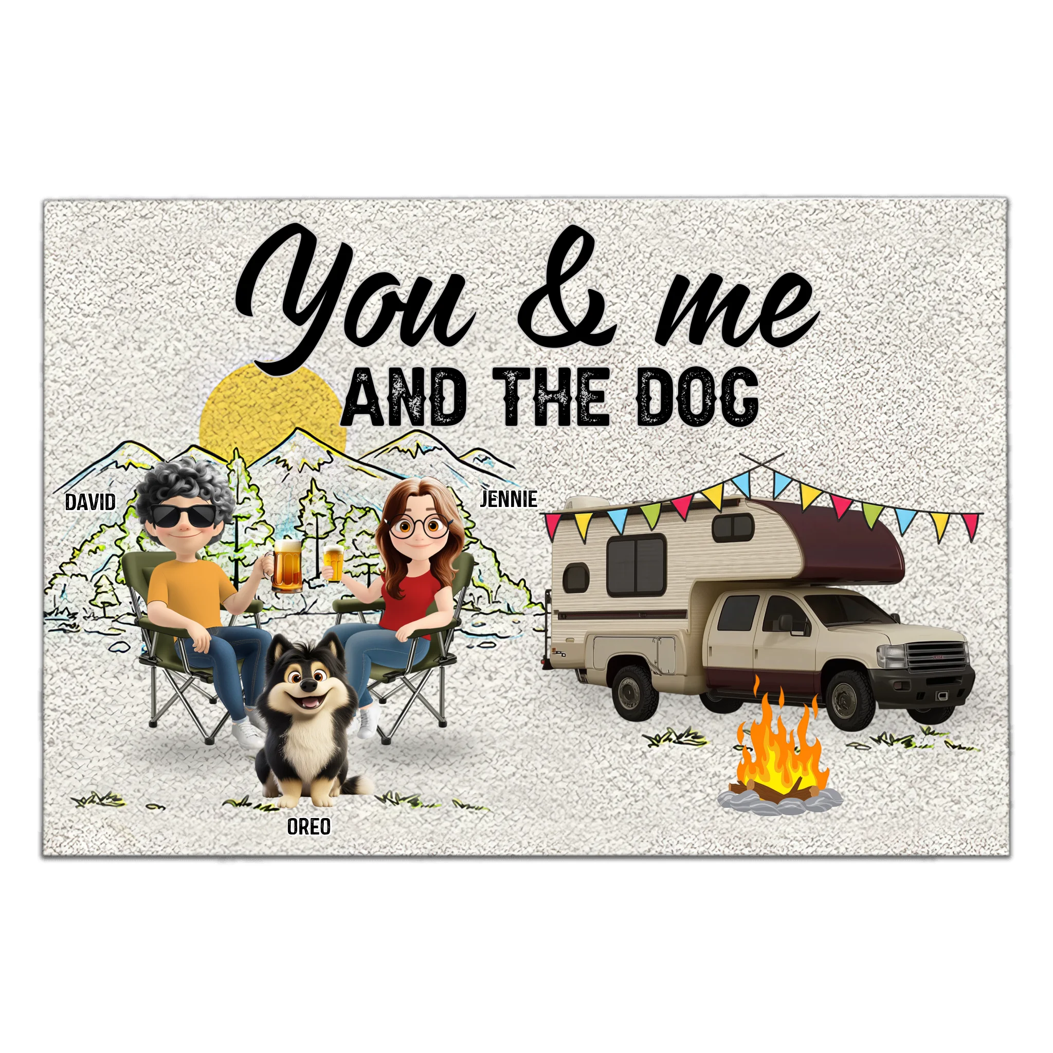 You & Me And The Dogs - Personalized Doormat, Camping Gift for Dog Lovers, Gift for Campers