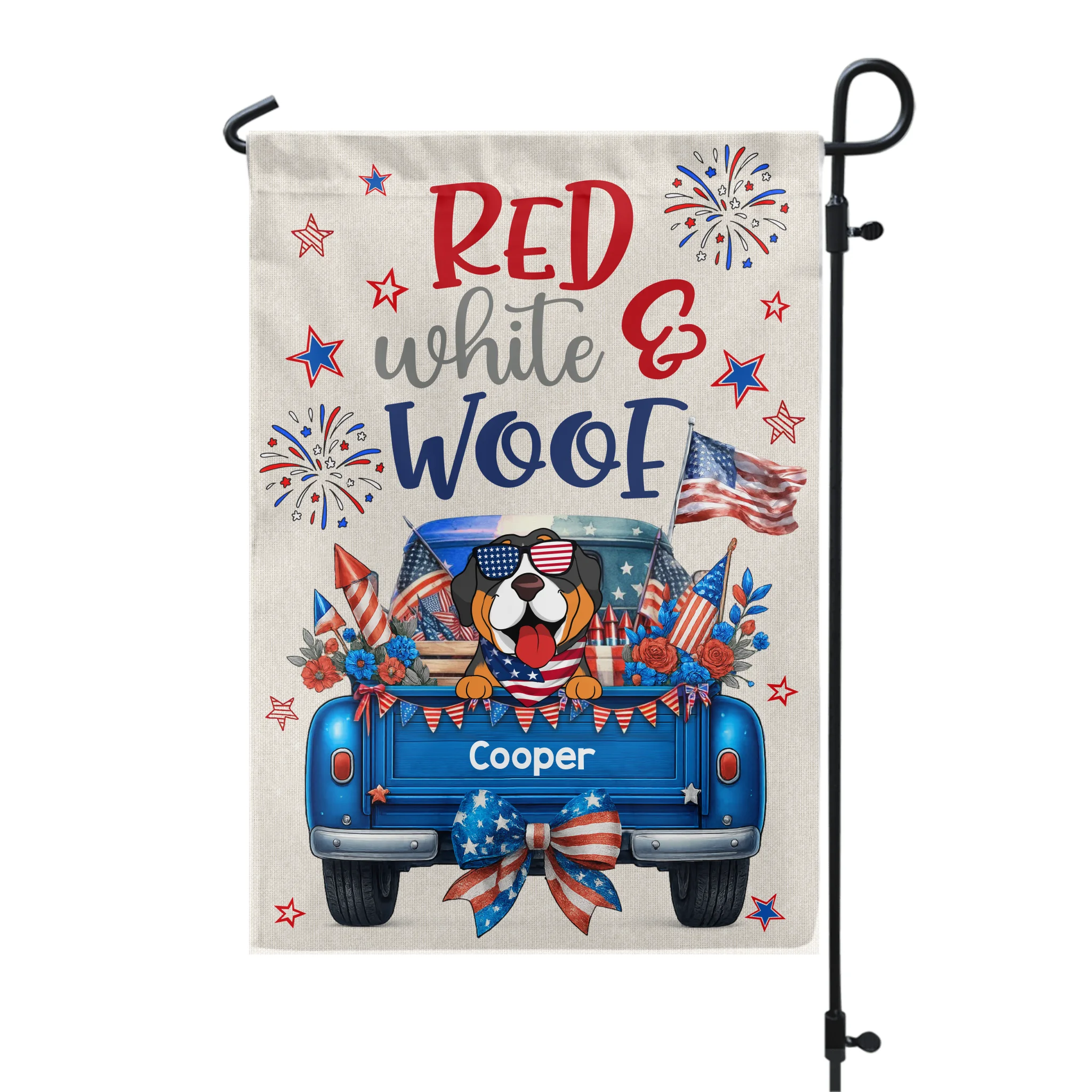 Red White Woof - Personalized Garden Flag, 4th Of July Dog, Gift For Dog Lovers