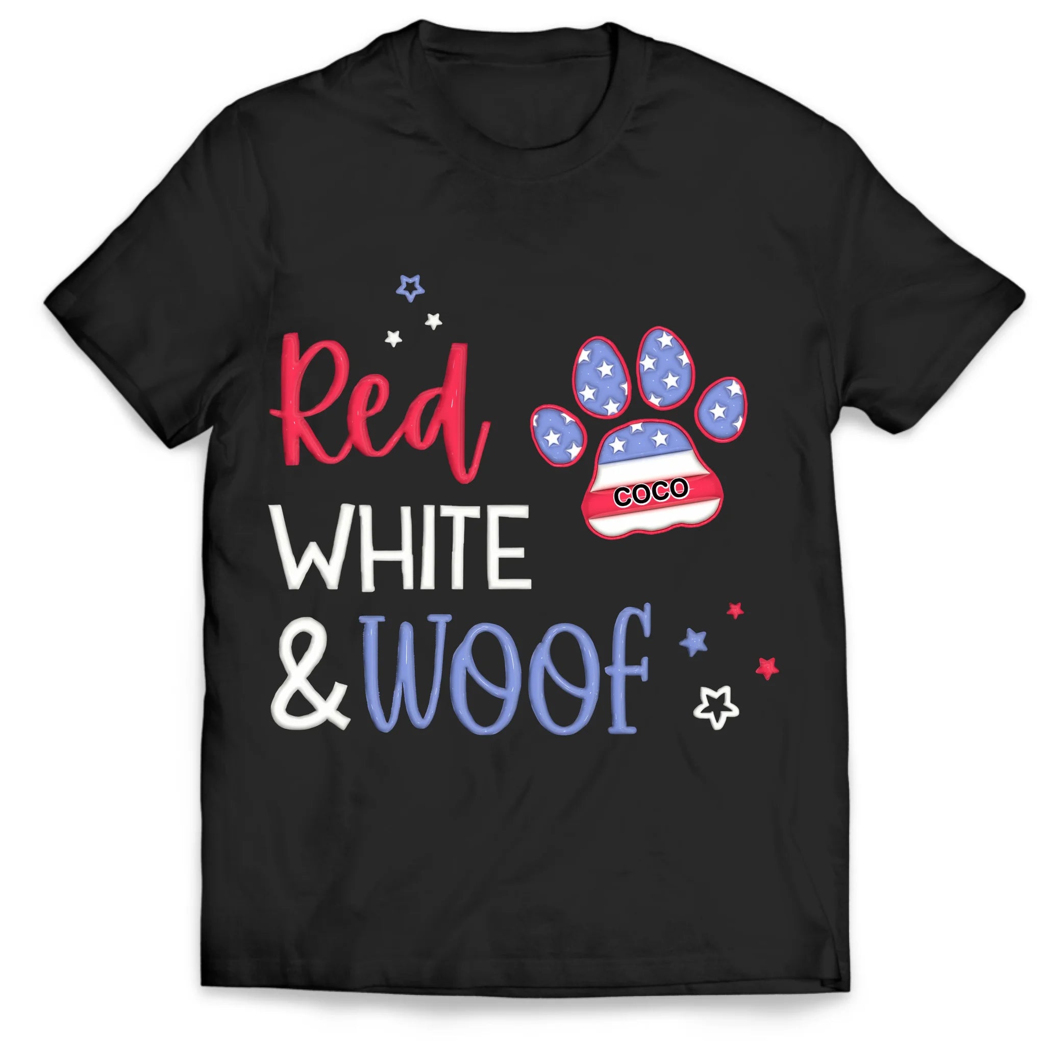 4th of July Red White & Woof - Personalized T-Shirt, Funny 3D Effect Dog Shirt, Independence Day Shirt for Dog Lovers