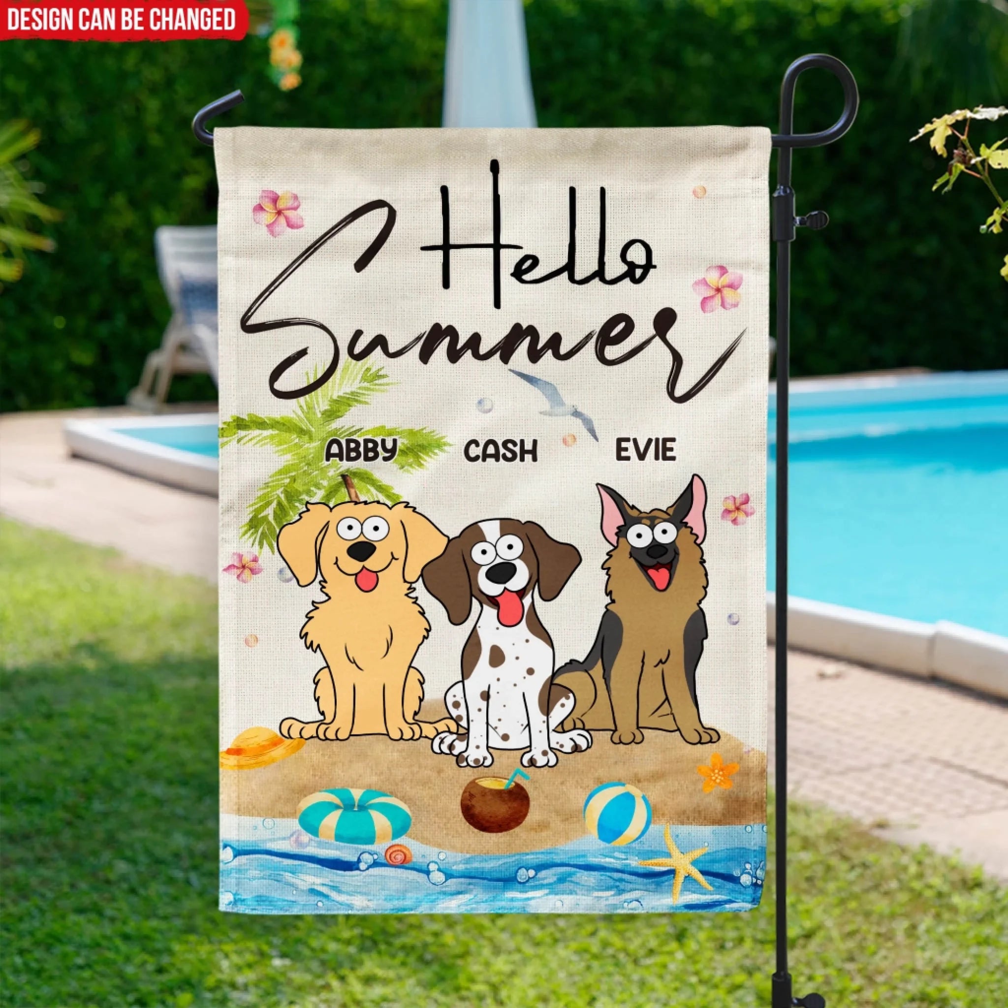 Hello Summer Sea Beach Dogs House Flag - Personalized Garden Flag, Gift For Summer Lover, Outdoor Decoration
