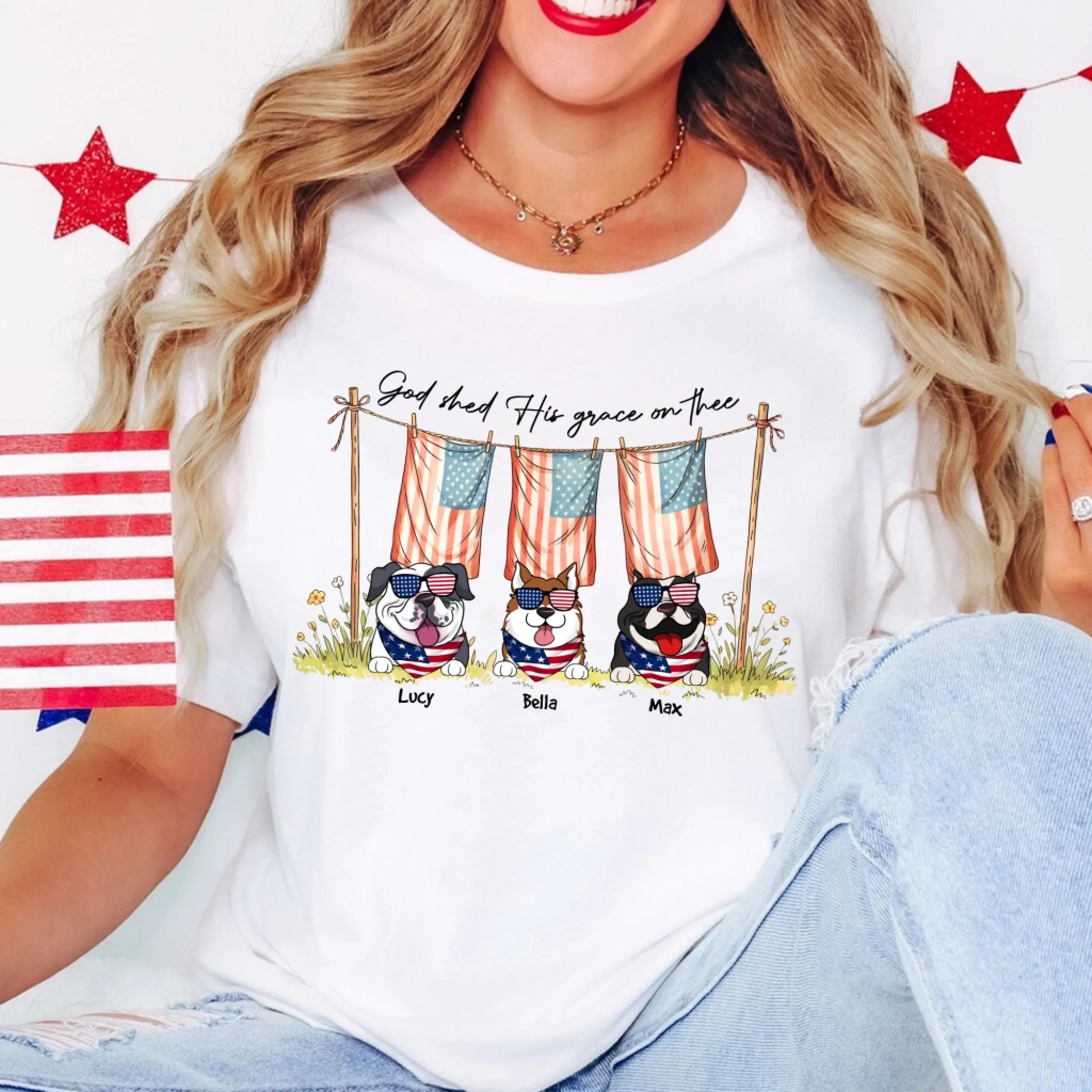 God Shed His Grace On Thee - Personalized T-shirt, 4th of July Gift, Shirt for Dog Lover