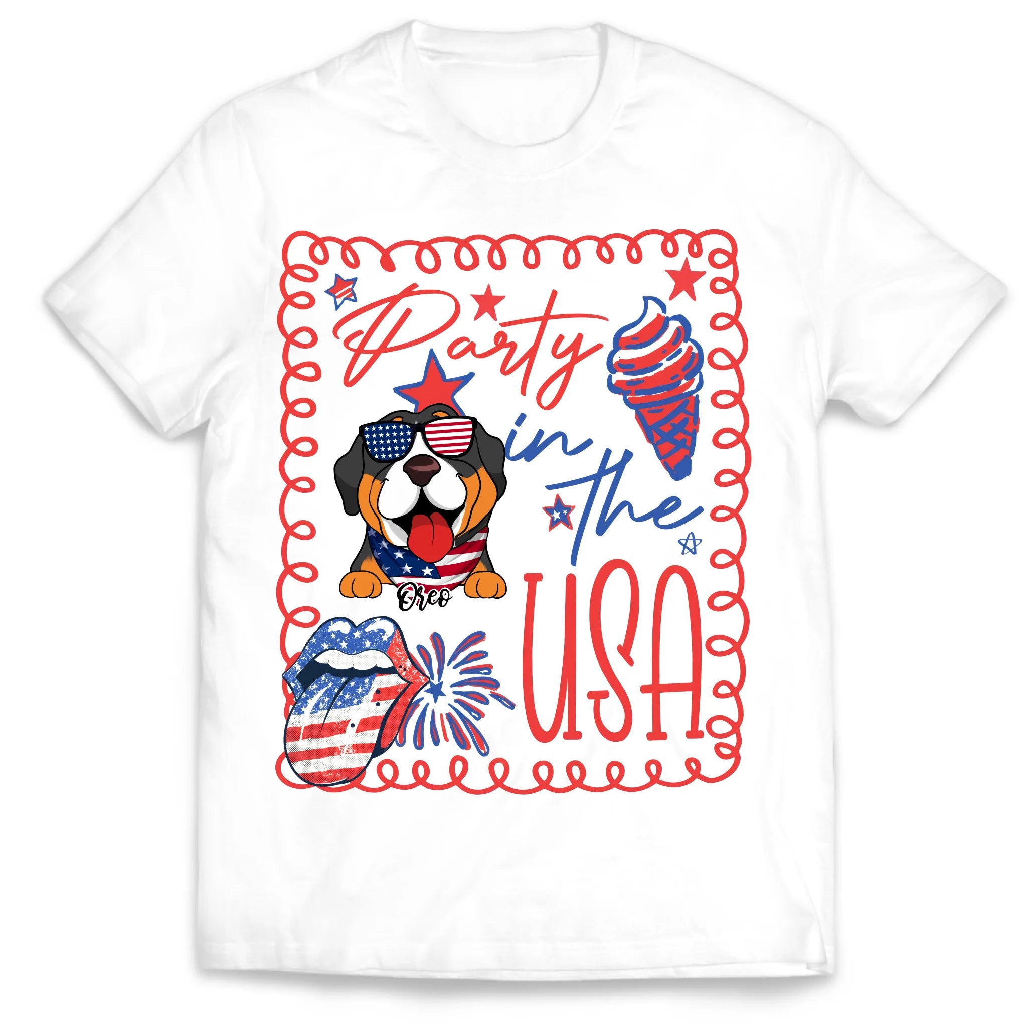 Party In The USA - Personalized T-Shirt, Funny Dog 4th of July Tee, Gift for Dog Lovers