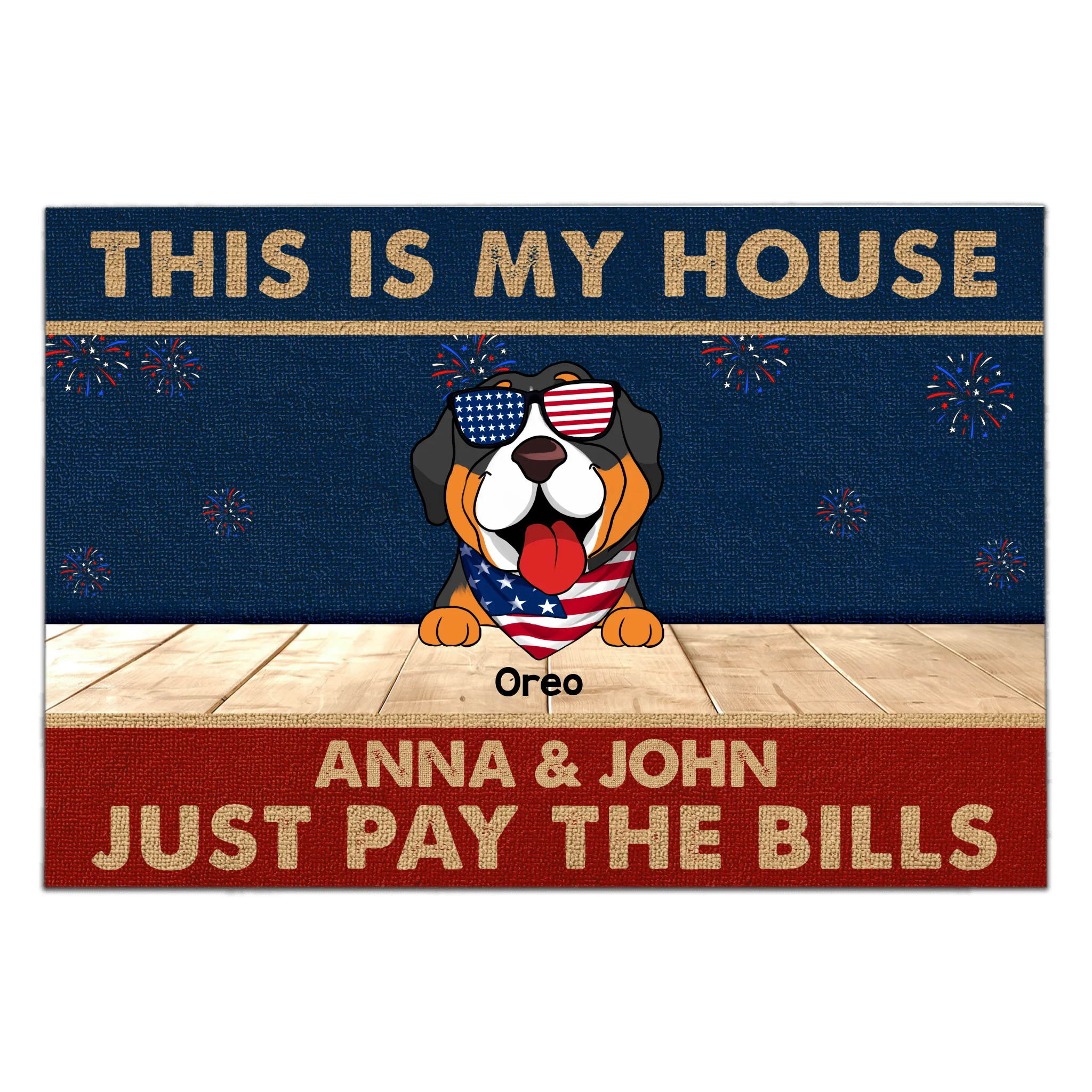 This Is Our House - Personalized Doormat, 4th of July Dog Doormat, Funny Independence Day Home Decor for Dog Lover
