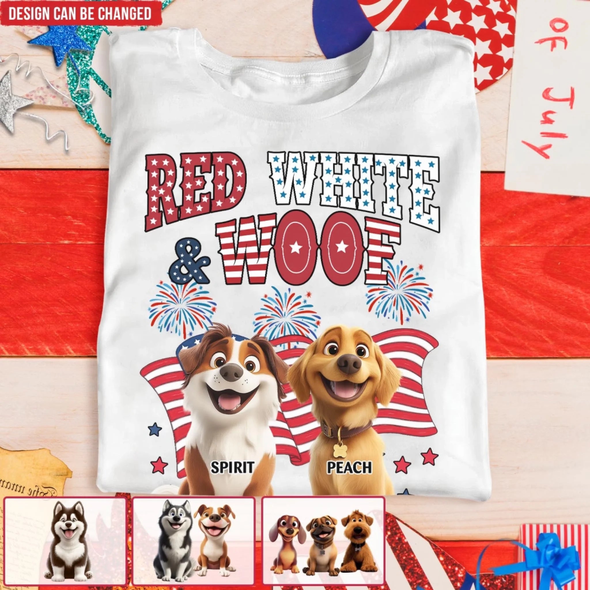 Red White Woof - Personalized T-Shirt, Gift For Dog Lovers, 4th Of July Gift