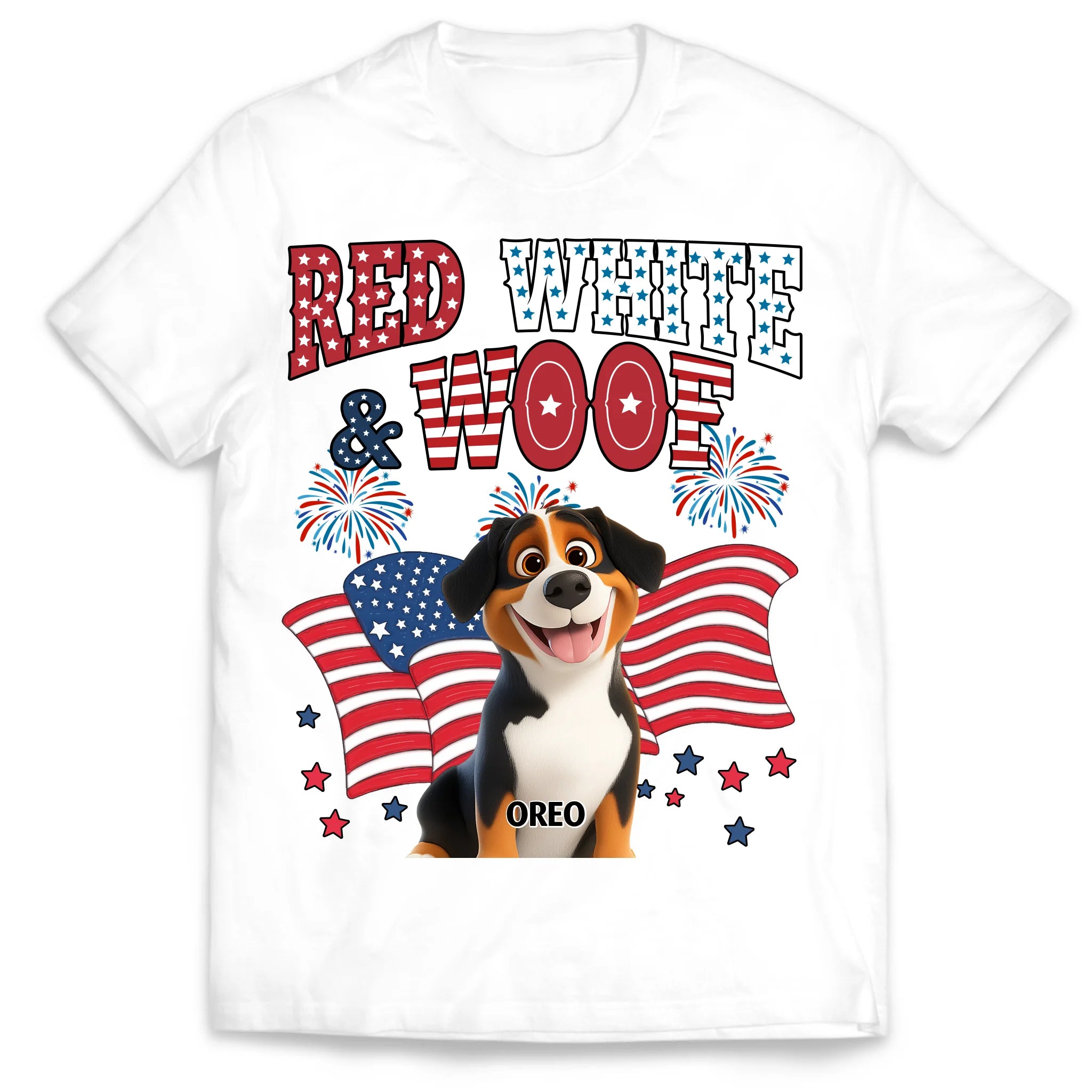Red White Woof - Personalized T-Shirt, Gift For Dog Lovers, 4th Of July Gift