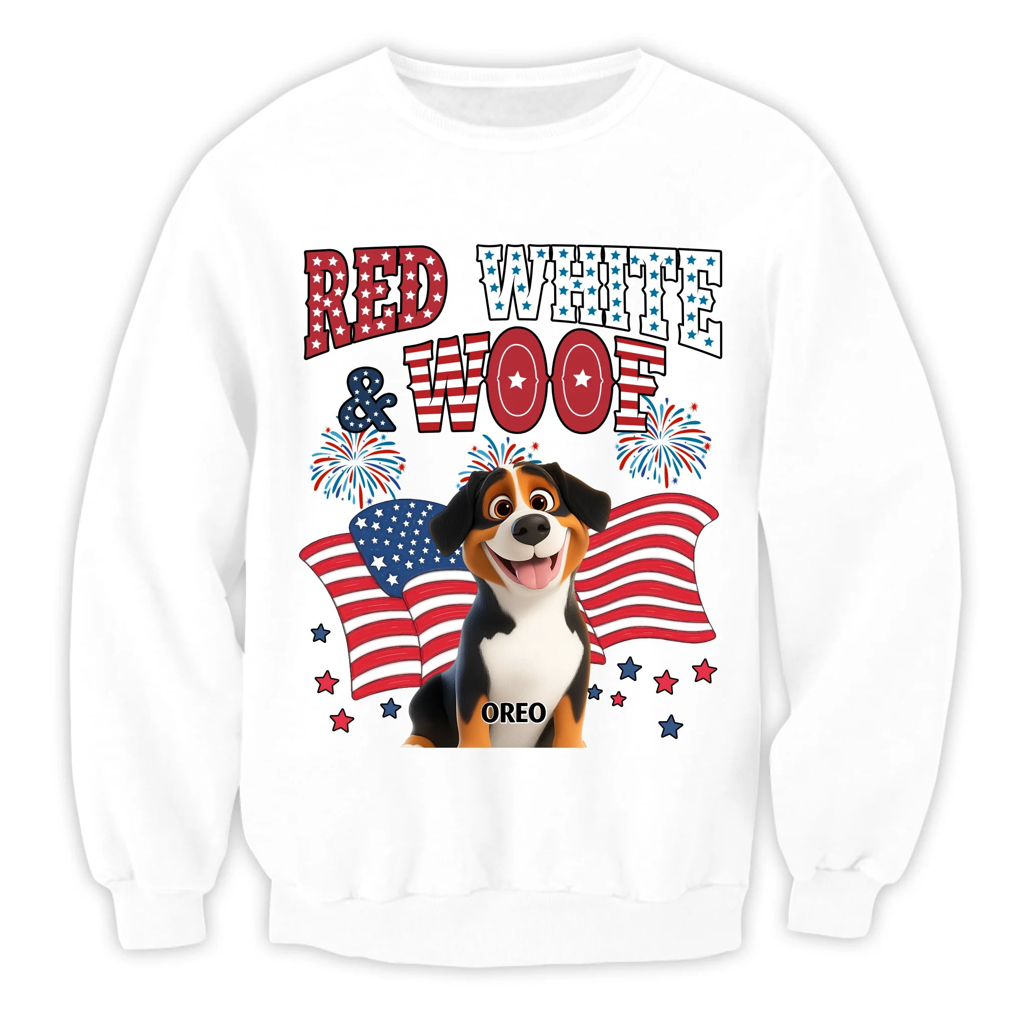 Red White Woof - Personalized T-Shirt, Gift For Dog Lovers, 4th Of July Gift