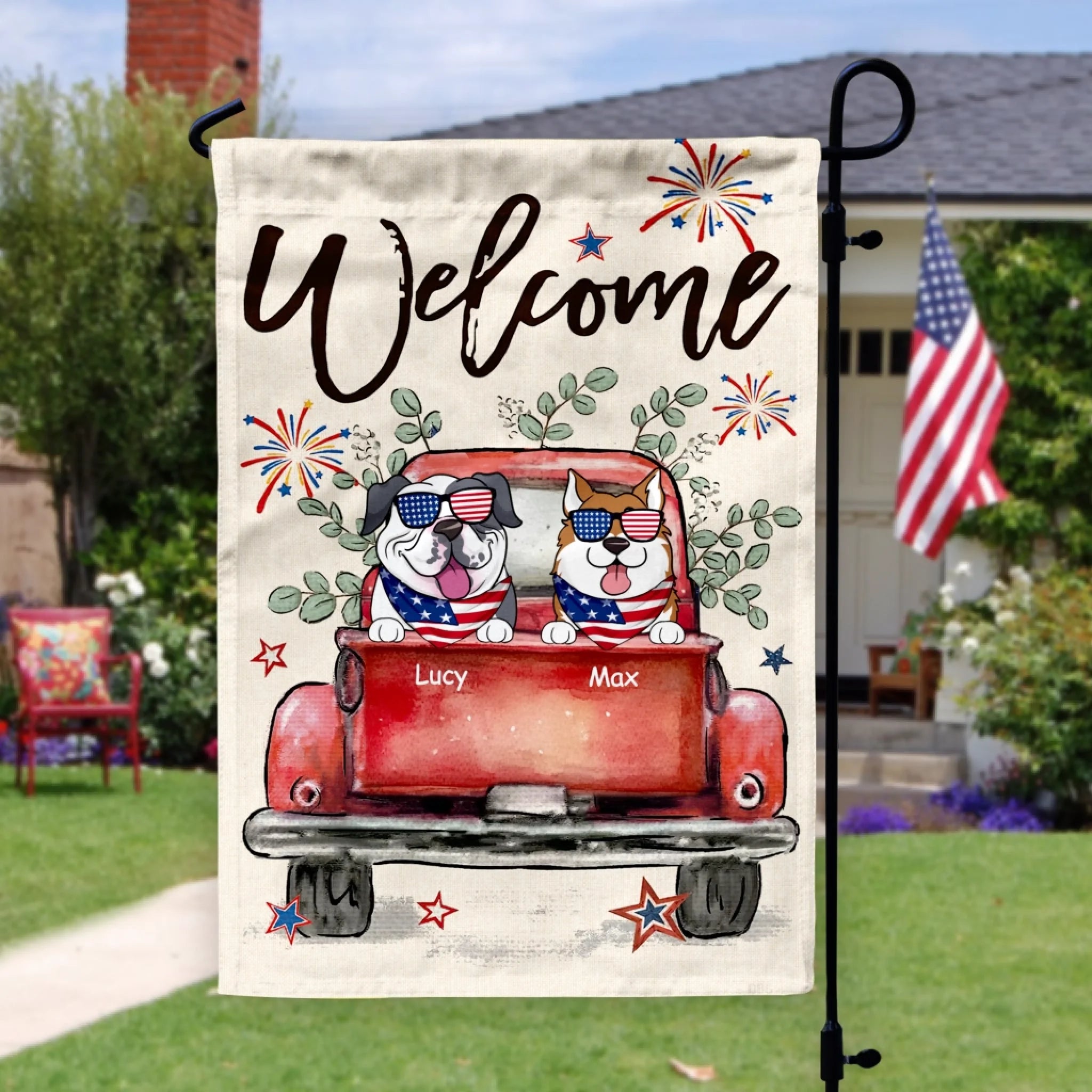 4th Of July Welcome Flag - Personalized Garden Flag, Independence Day Decoration, Gift For Dog Lover