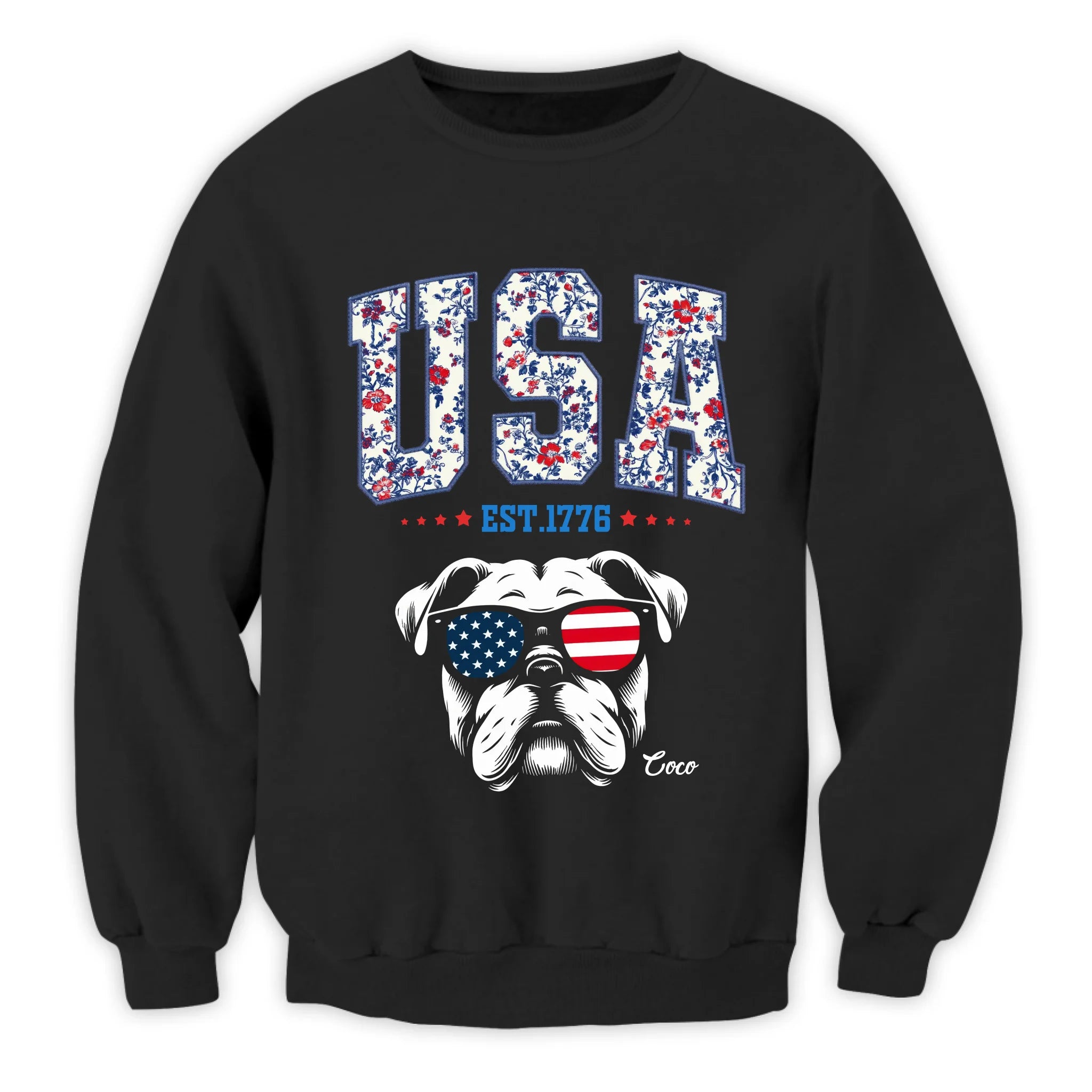 Floral USA Custom Dog - Personalized T-Shirt, Funny 4th of July Gift for Dog Lover