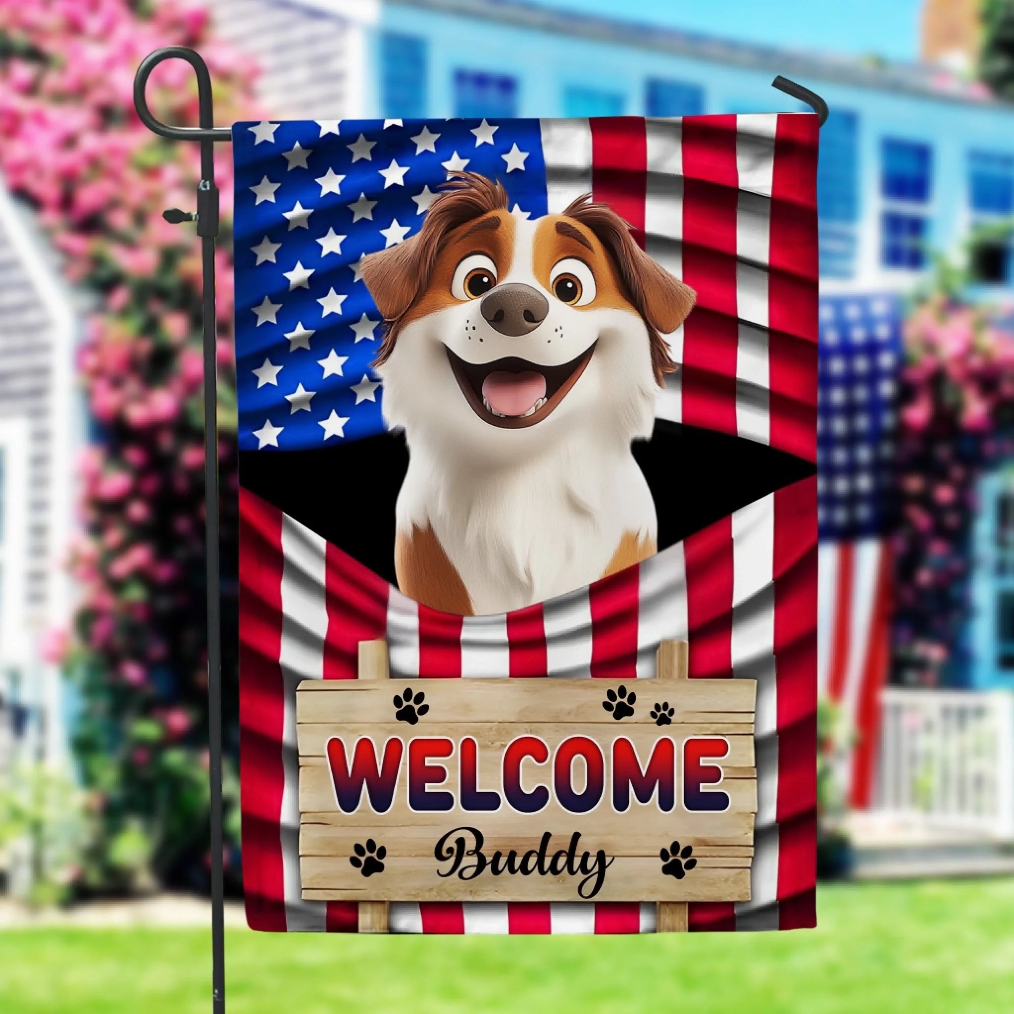 Welcome Dog 4th Of July - Personalized Garden Flag, Gift For Dog Lovers, American Welcome Dog Flag