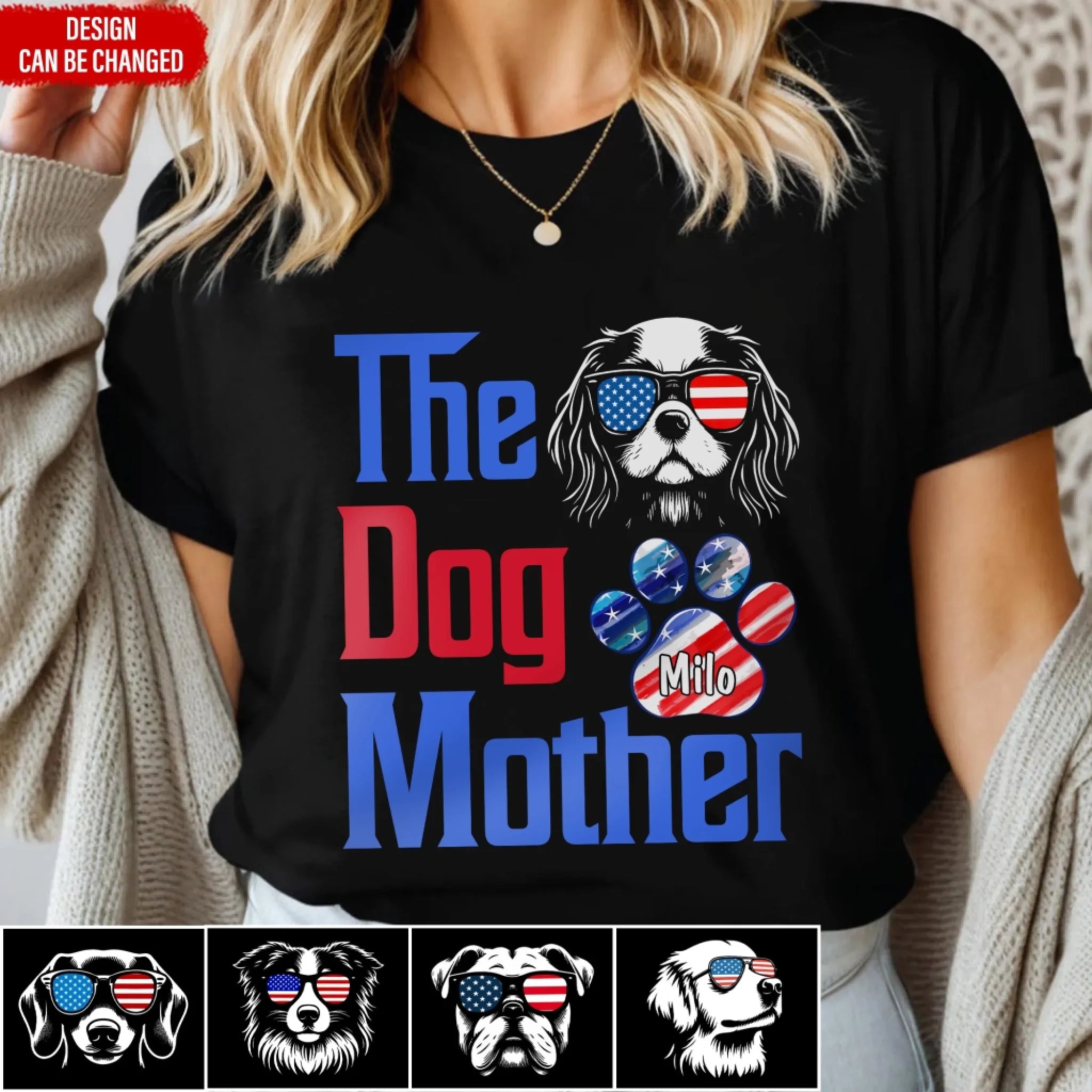 The Dog Mother 4th of July US Flag Star - Personalized T-Shirt, Independence Day Gift for Dog Mom/Dog Dad