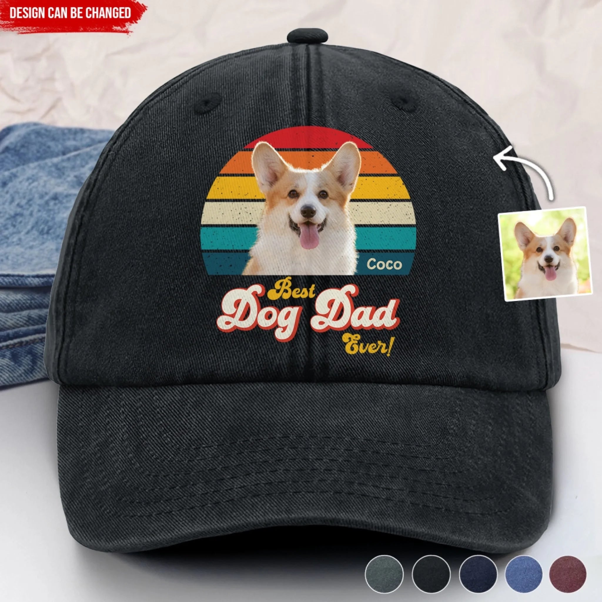 Retro Best Dog Dad Ever - Personalized Washed Denim Cap, Gift For Dog Lover