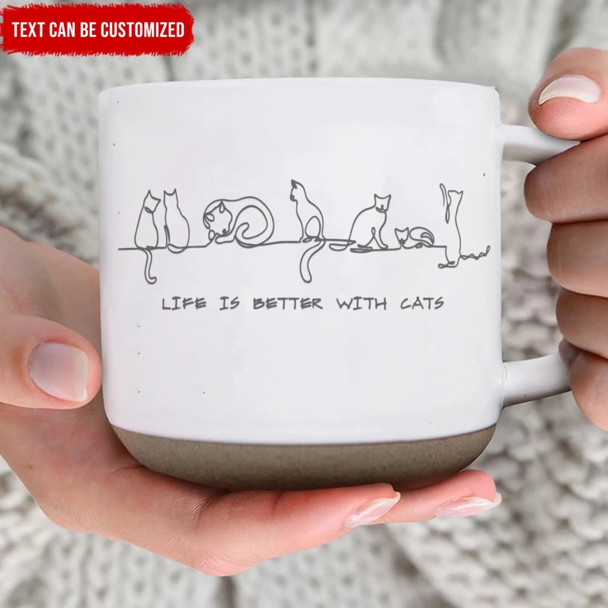Life Is Better With Cats - Personalized Pottery Mug, Gift For Cat Lovers