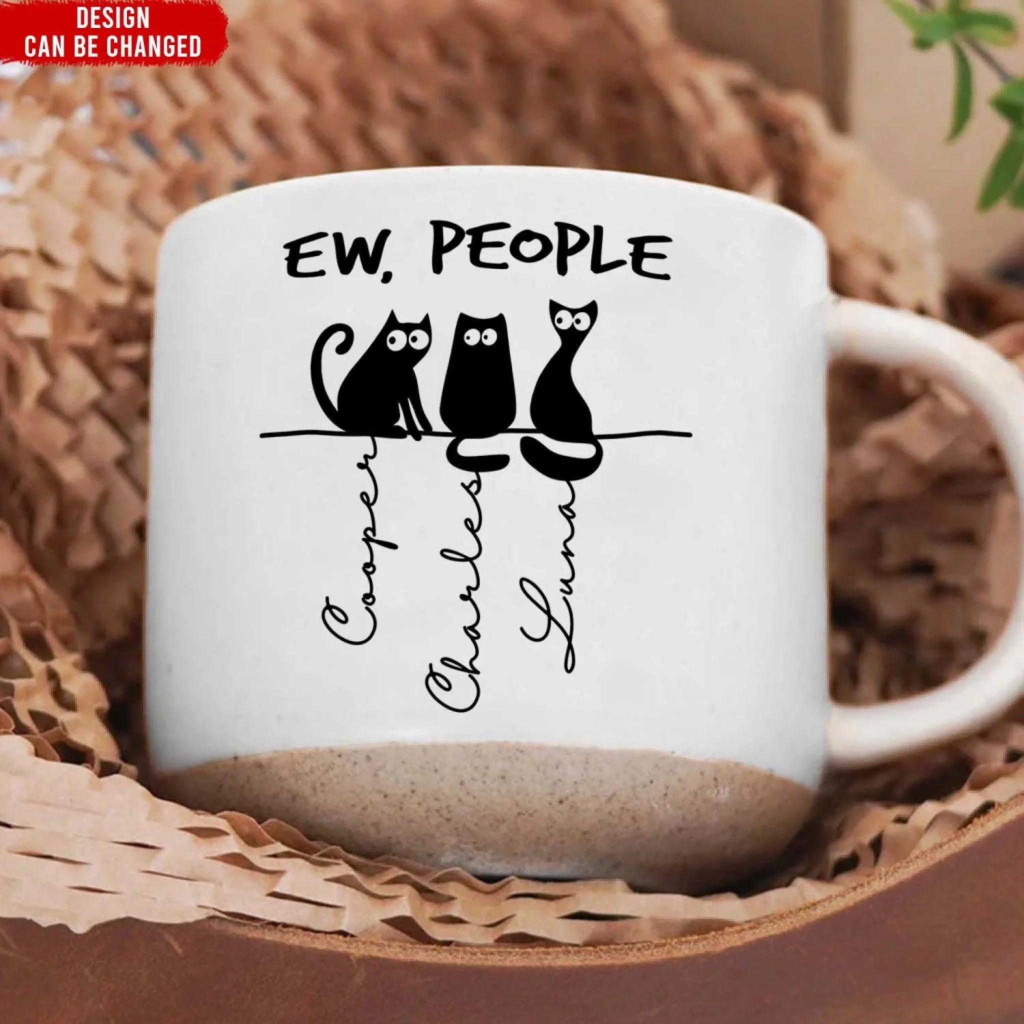Ew, People - Personalized Pottery Mug, Gift For Cat Lover