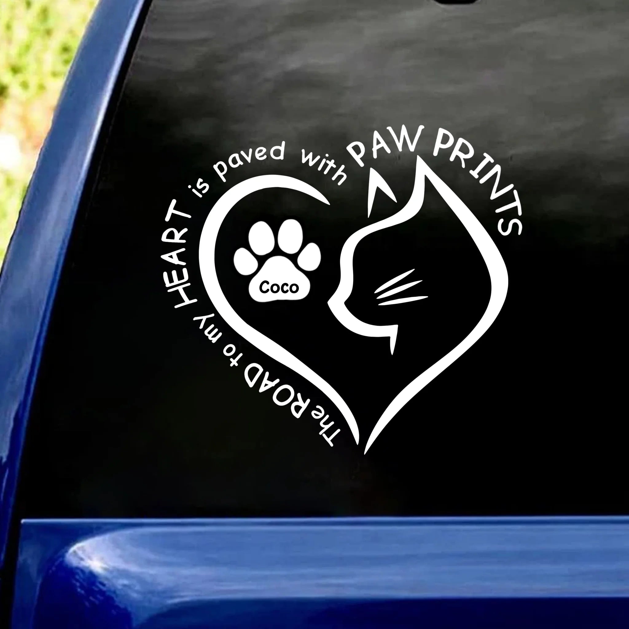 The Road To My Heart Is Paved With Paw Prints - Personalized Decal, Gift For Cat Lovers