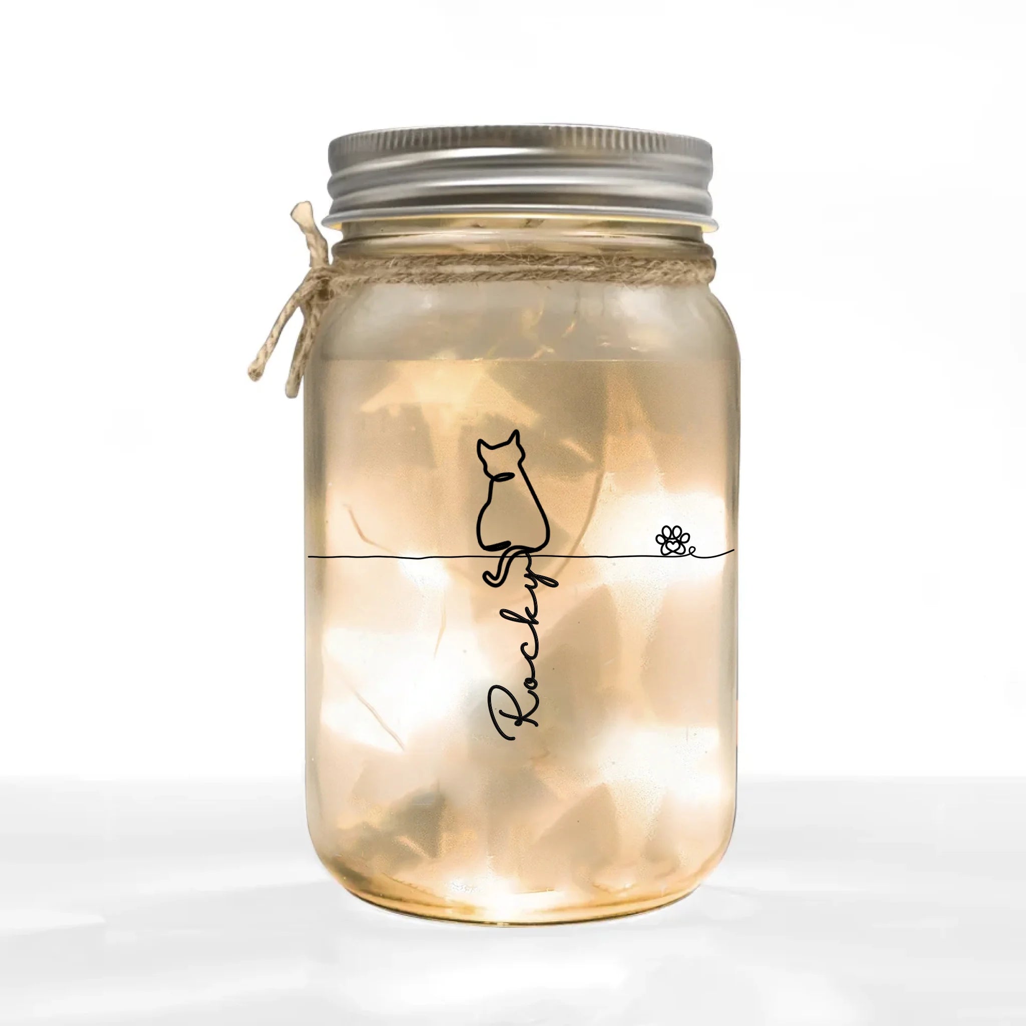 Life Is Better With Cats/Dogs - Personalized Mason Jar Light, Cute Cat/Dog Line Art