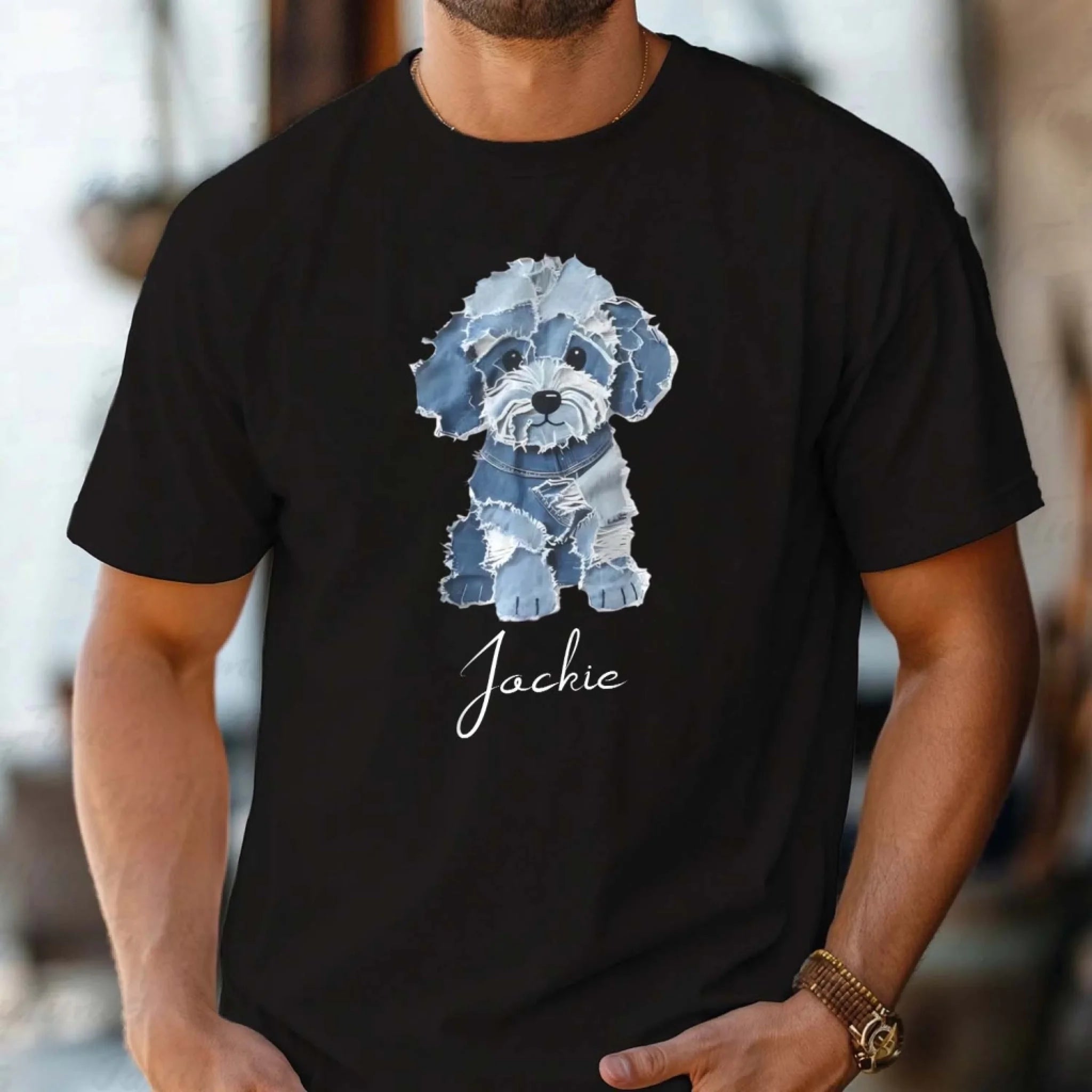 Cute Denim Patch Puppy - Personalized T-Shirt, Gift For Dog Lovers