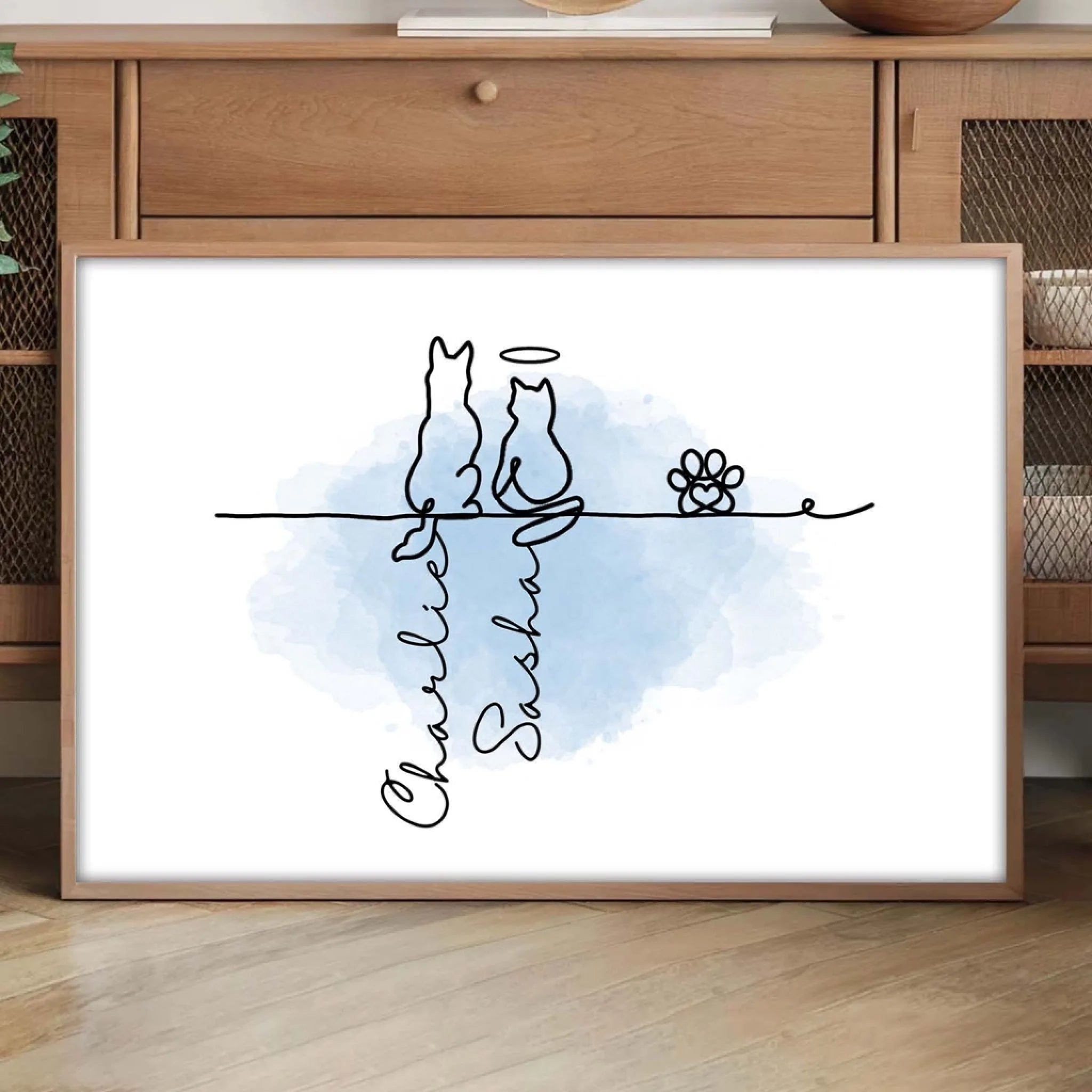 Cat/Dog Out Line - Personalized Poster, Gift for Pet Lovers, Dog Mom/Dog Dad Gift, Line Art Wall Decor