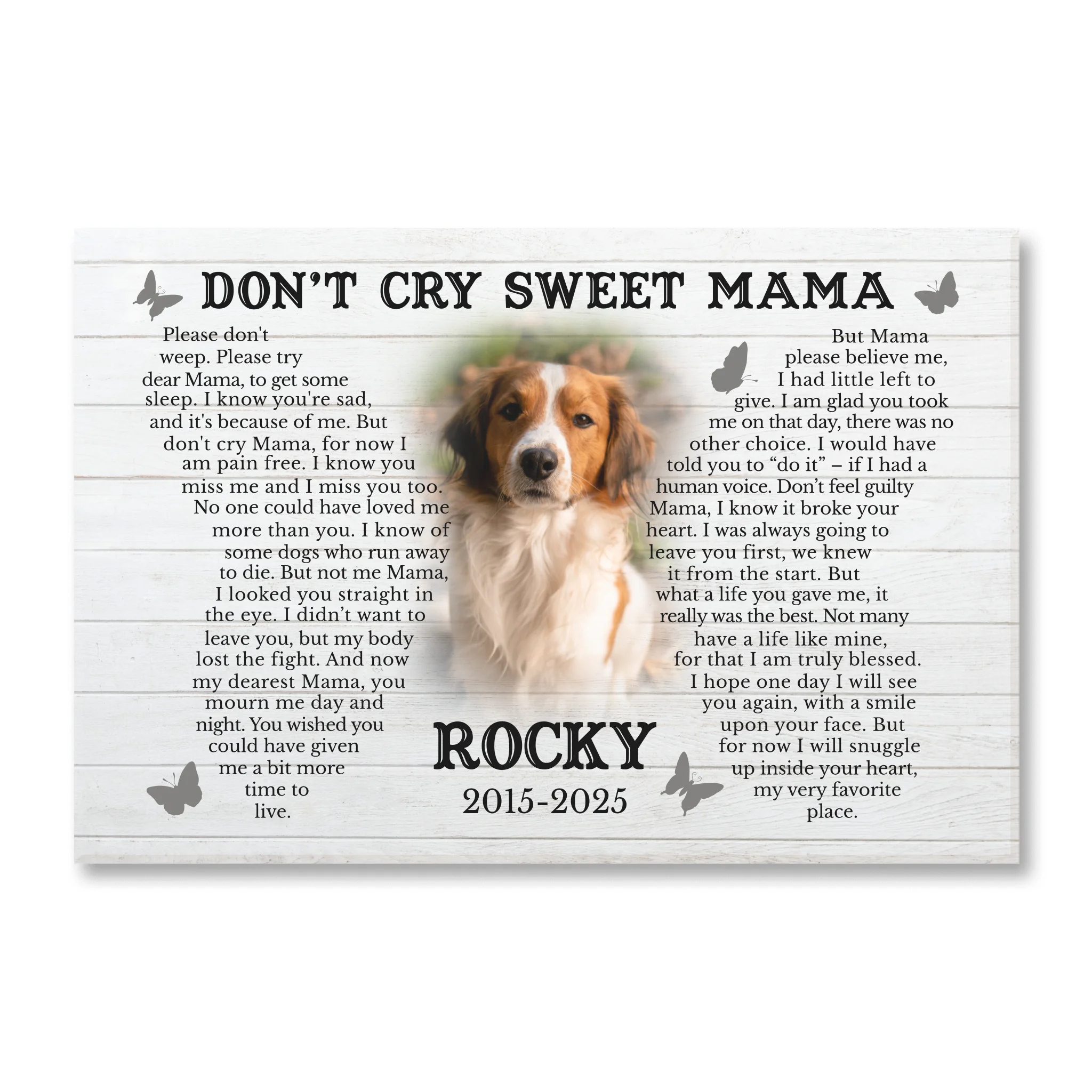 Don't Cry Sweet Mama - Personalized Canvas, Memorial Gift, Pet Loss Gift