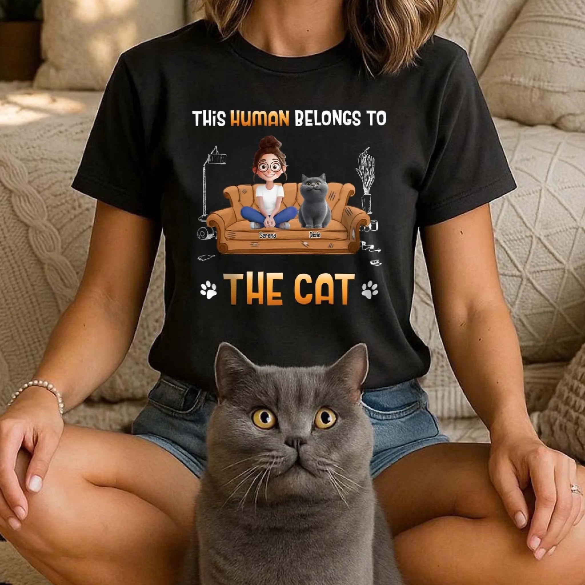 This Human Belongs To The Cat - Personalized T-Shirt, Gift For Cat Lovers