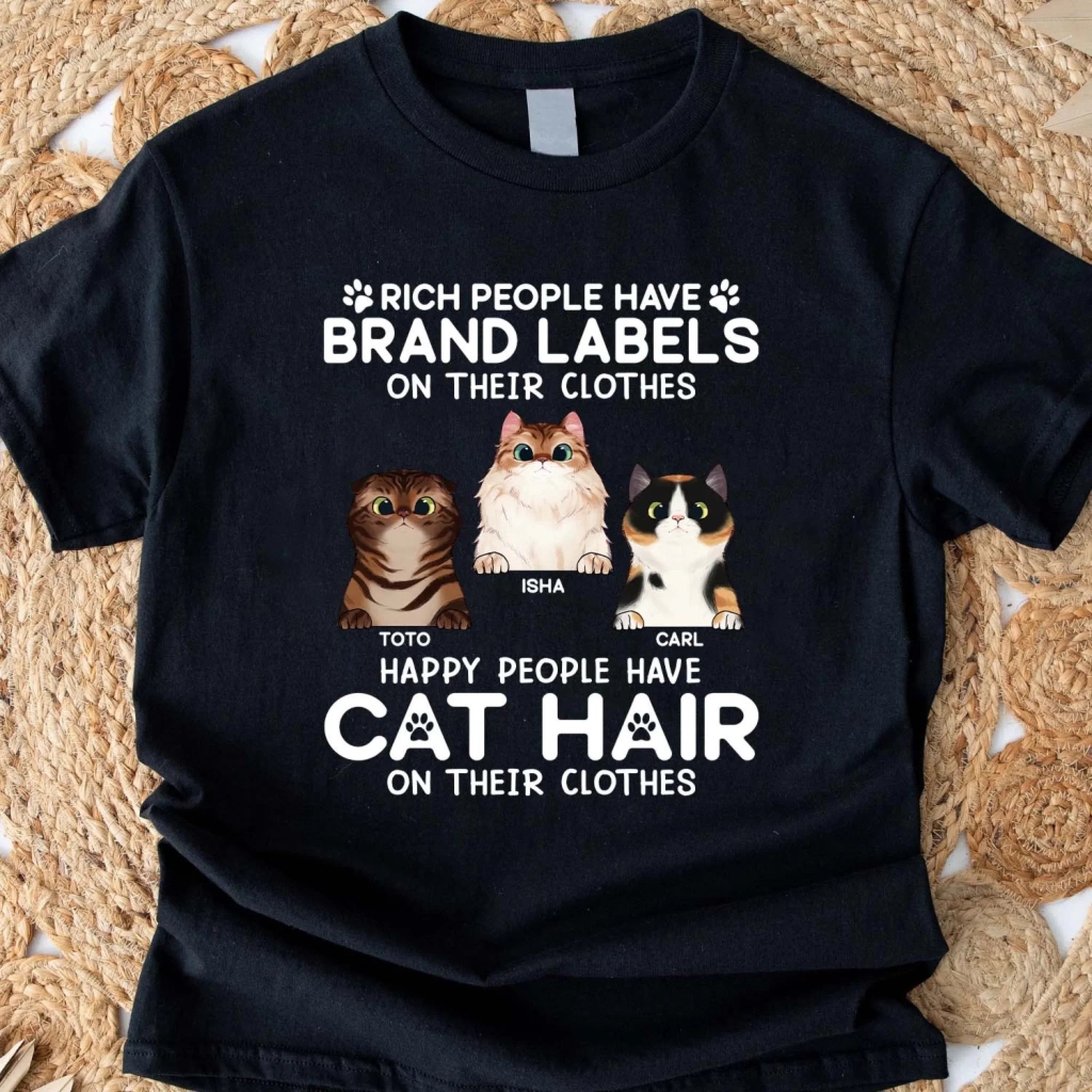 Happy People Have Cat Hair On Their Clothes - Personalized T-Shirt, Gift for Cat Lovers, Cat Mom/Cat Dad Gift