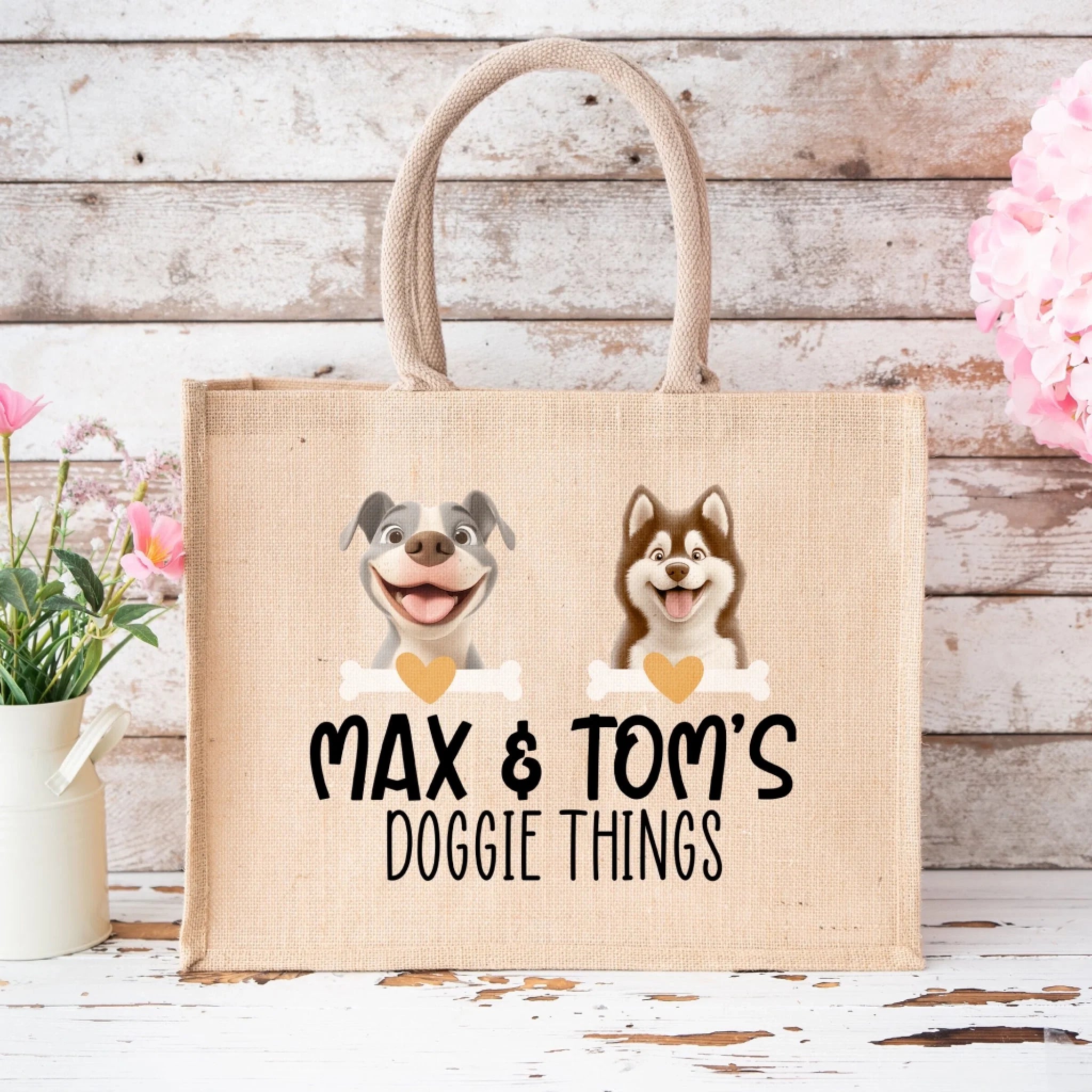 Doggie Things - Personalized Jute Tote Bag, Gift for Dog Lovers, Dog Mom/Dog Dad Gift