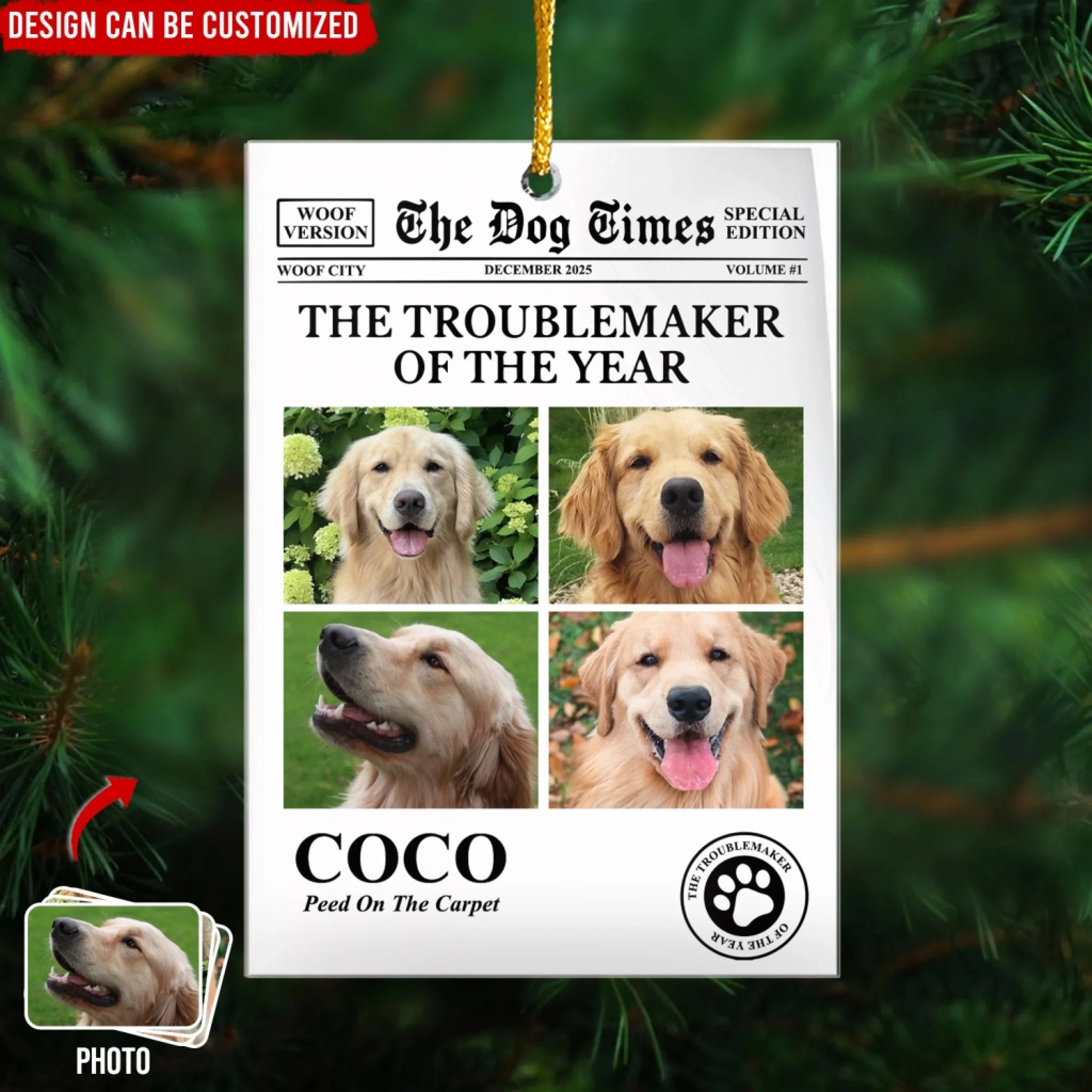 The Troublemaker Of The Year Custom Dog Photo - Personalized Acrylic Ornament, Gift For Dog Lover, Dog Owner's Ornament