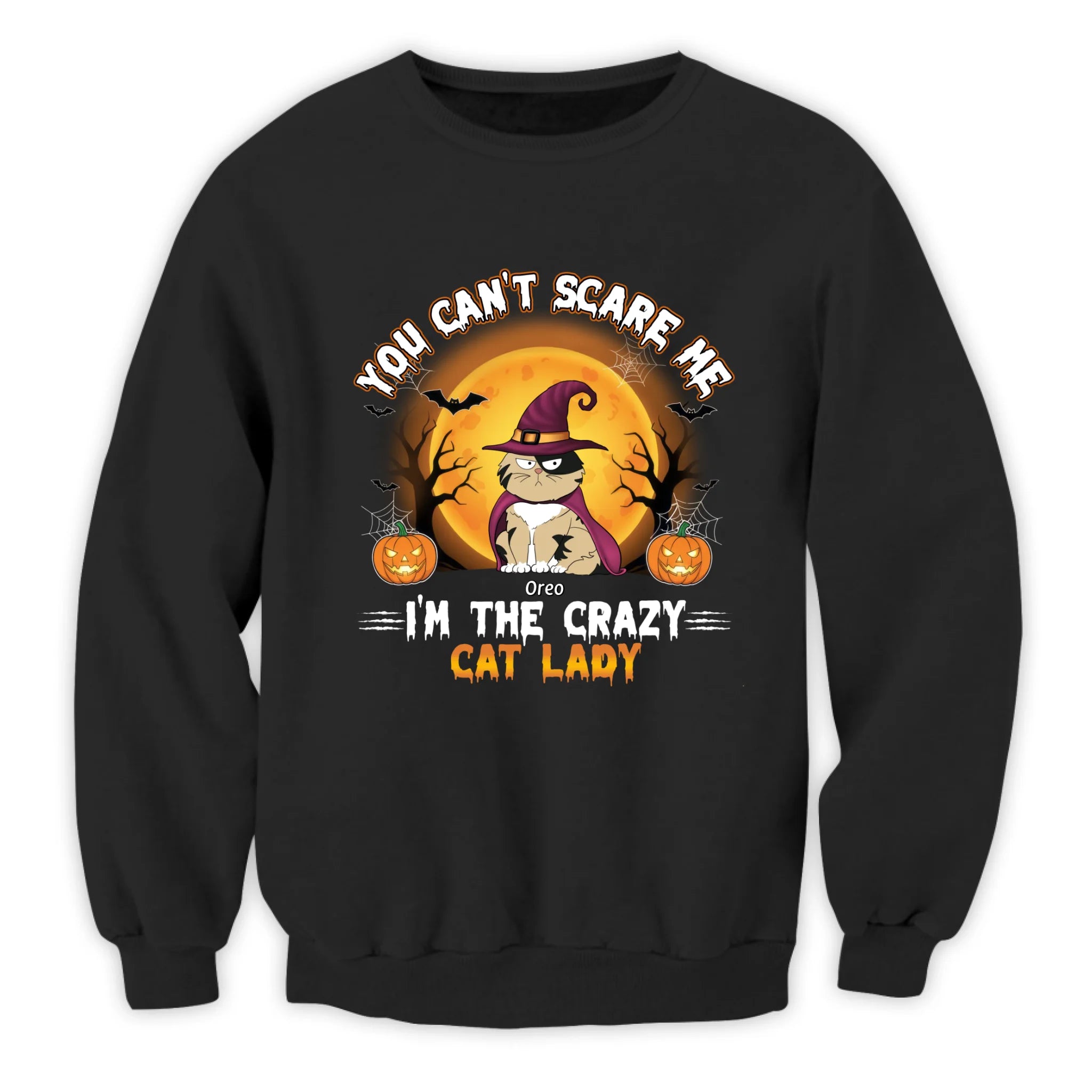 You Can't Scare Me I'm The Crazy Cat Lady - Personalized T-Shirt, Gift For Cat Lover, Halloween Can Mom Shirt