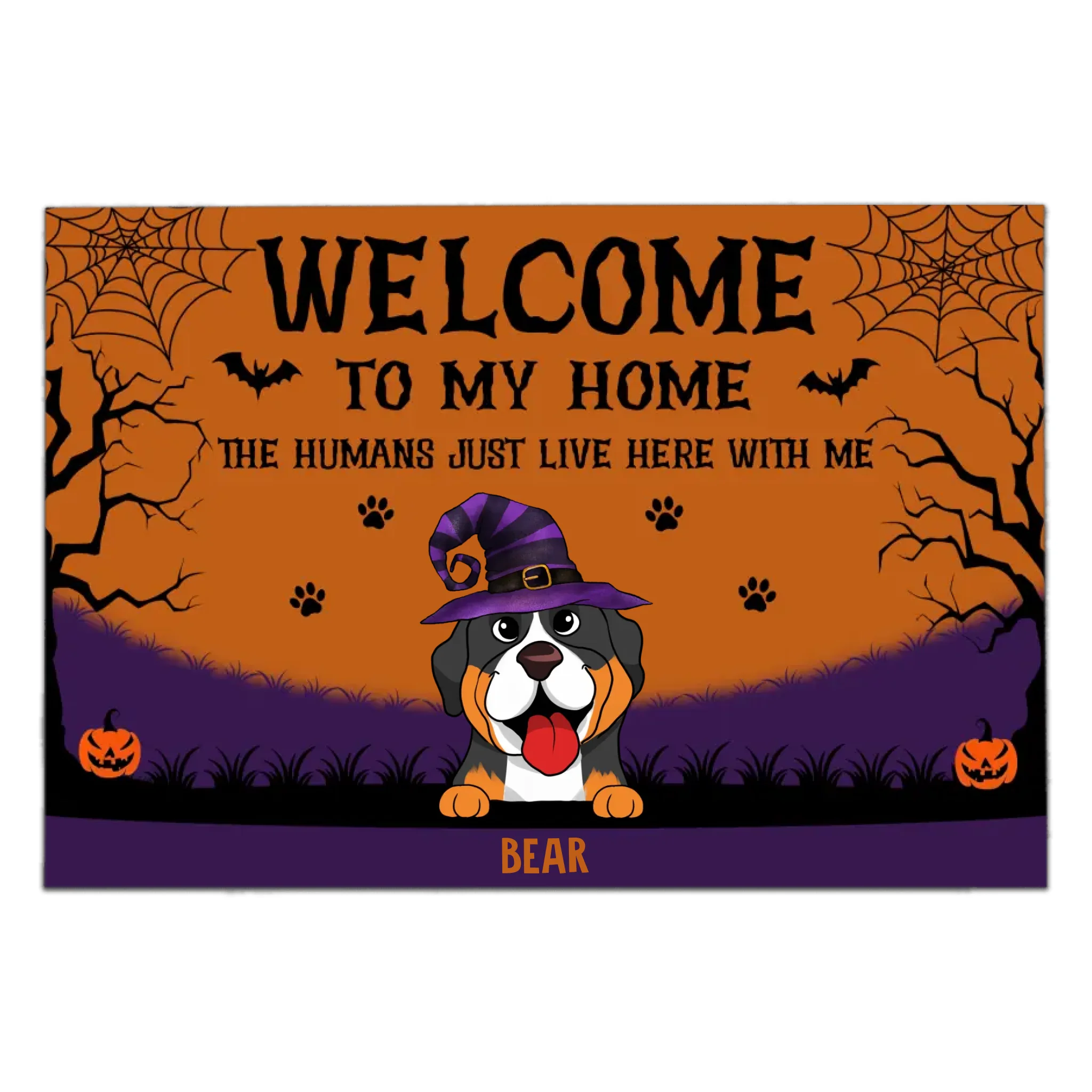 Welcome To Our Home, The Humans Just Live Here With Us - Personalized Doormat, Halloween Gift for Dog Lovers, Dog Mom/Dog Dad Gift