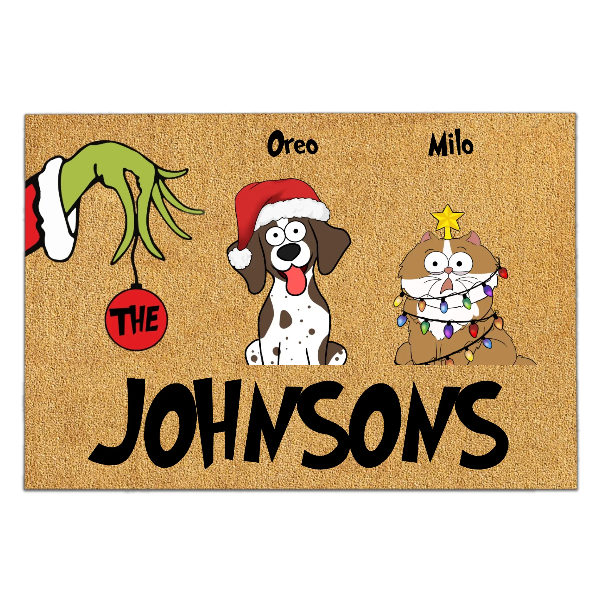 Custom Grinch With Pet - Personalized Doormat, Gift For Family, Gift For Pet Lover