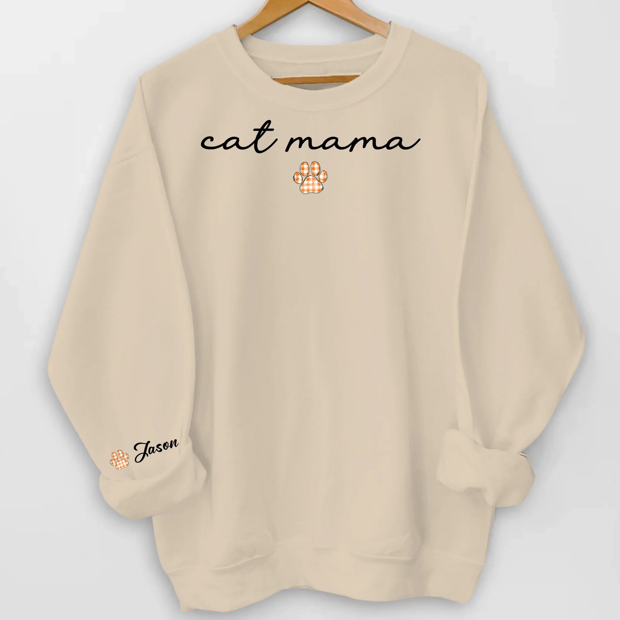 Cat Mama - Personalized Sleeve Print Sweatshirt, Cat Paw Shirt, Gift for Cat Mom