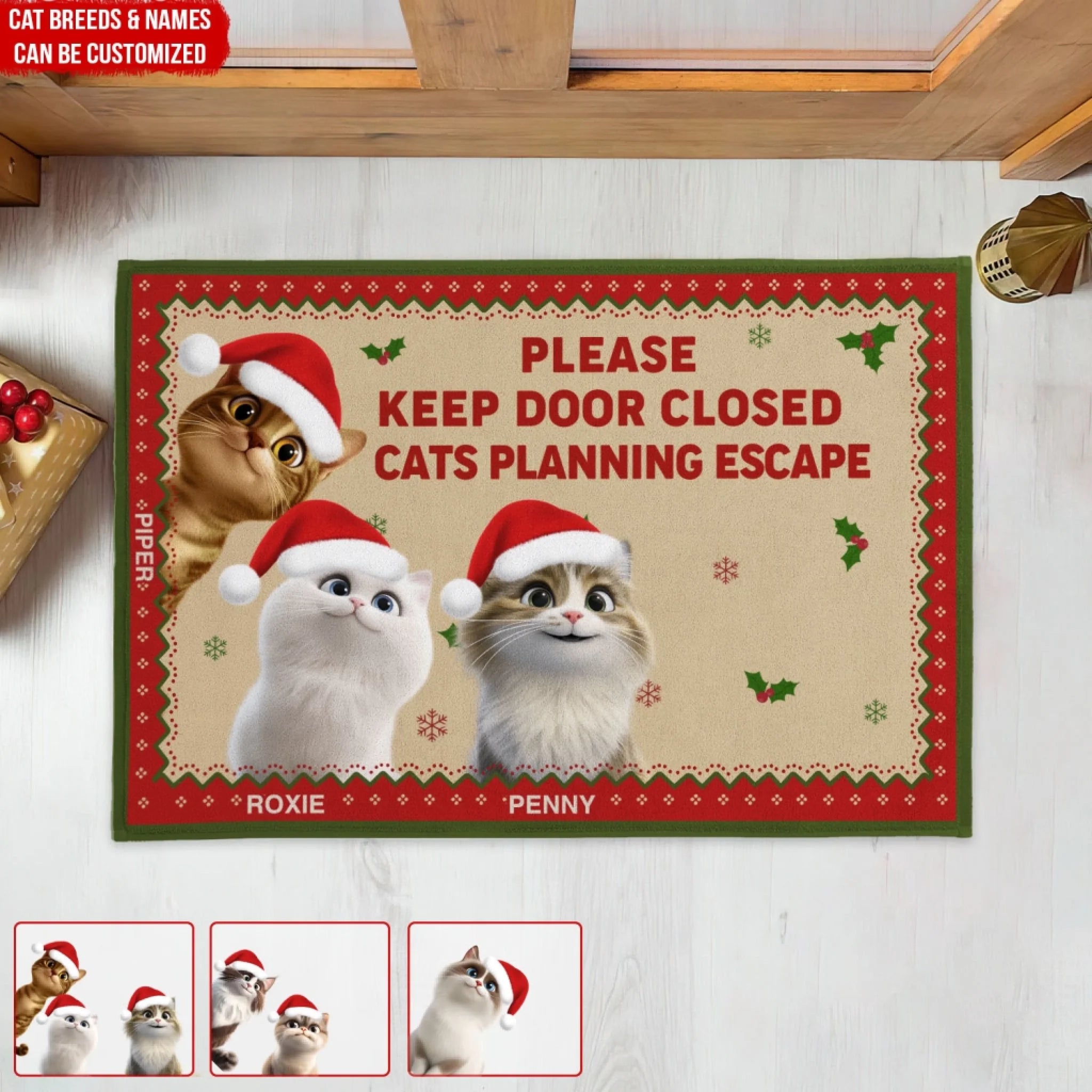 Please Keep Door Closed Cats Planning Escape - Personalized Doormat, Gift For Cat Lover, Christmas Decor, Cat Owner Christmas Gift