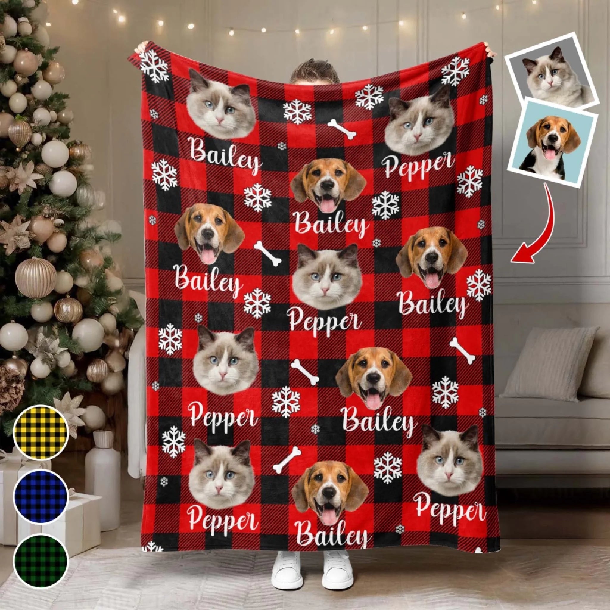 Christmas Pet Photo - Personalized Blanket, Christmas Blanket Using Pet Photo