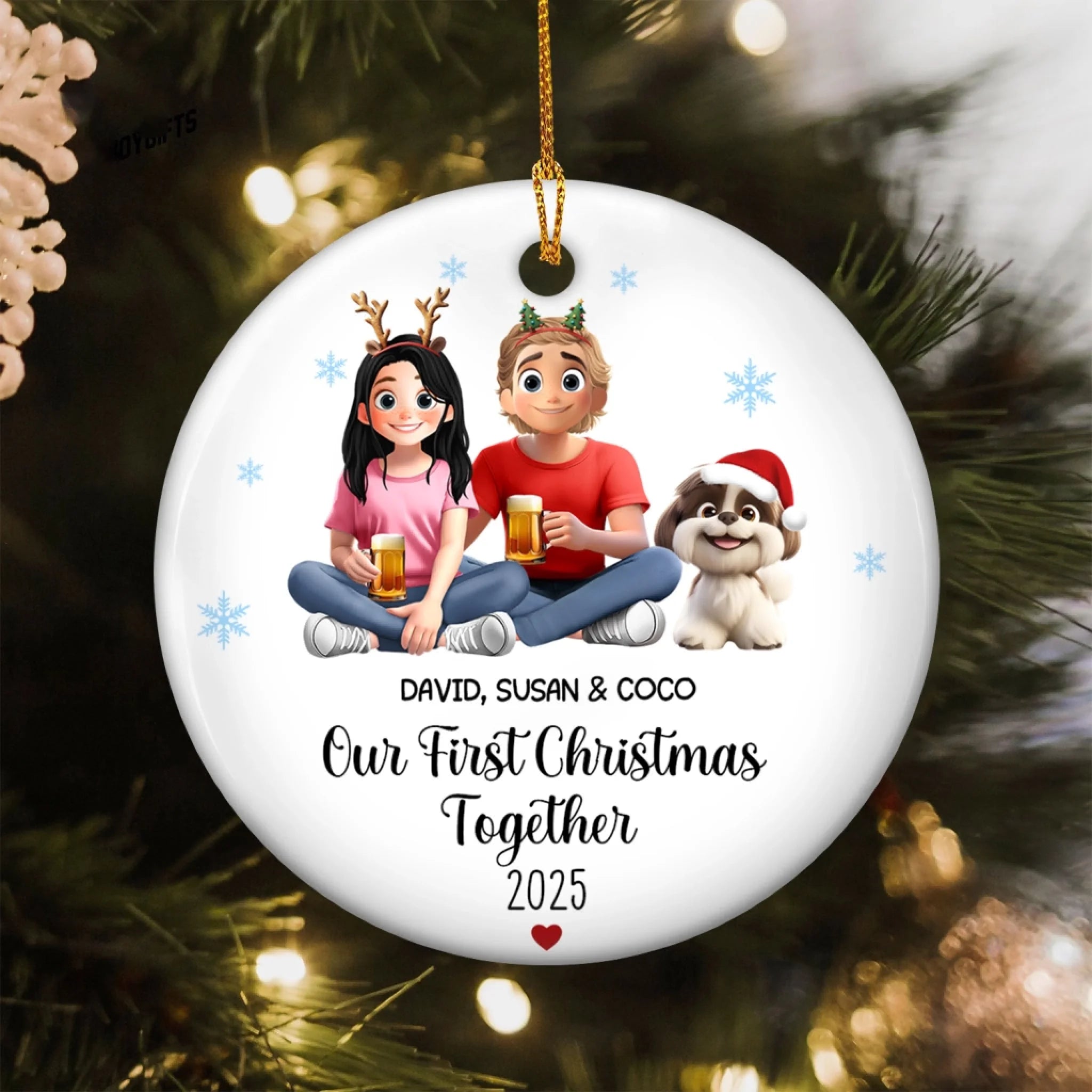 Our First Christmas Together With Pets - Personalized Ceramic Ornament, Gift For Family