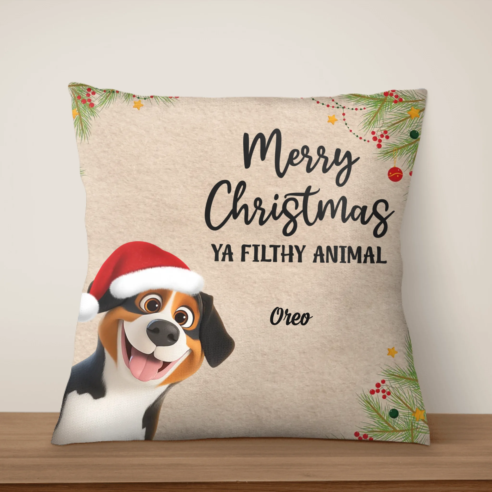 Merry Christmas Ya Filthy Animal - Personalized Pillow, Gift For Dog Lover, Christmas Decor