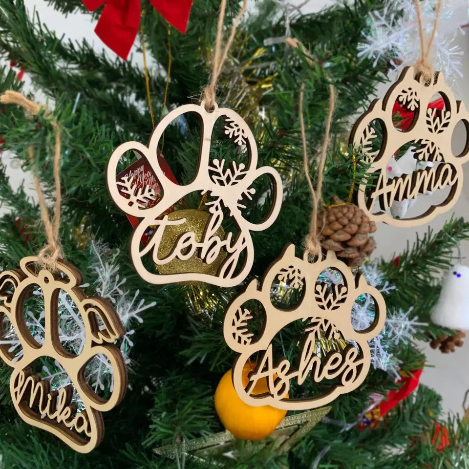 Personalized! Your Dog's Name On A Custom Dog Or Cat Paw Christmas Ornament, Gift For Pet Lovers
