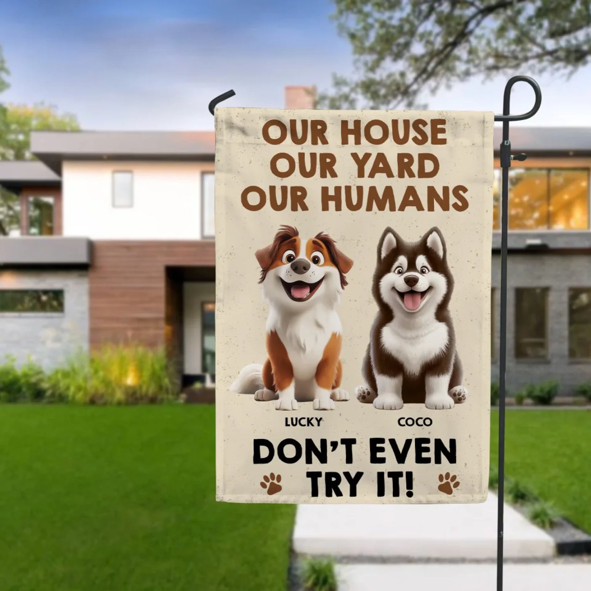 My House My Yard My Humans - Personalized Garden Flag, Gift For Dog Lovers