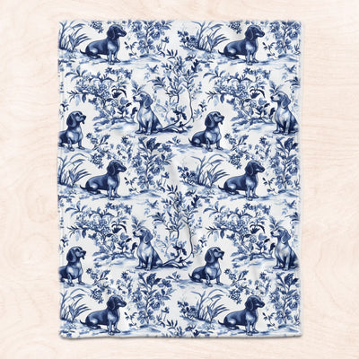 Dog Breed Blue Toile de Jouy Style - Personalized Blanket, Gift For Dog Mom, Dog Dad Gift, Vintage Dog Blanket