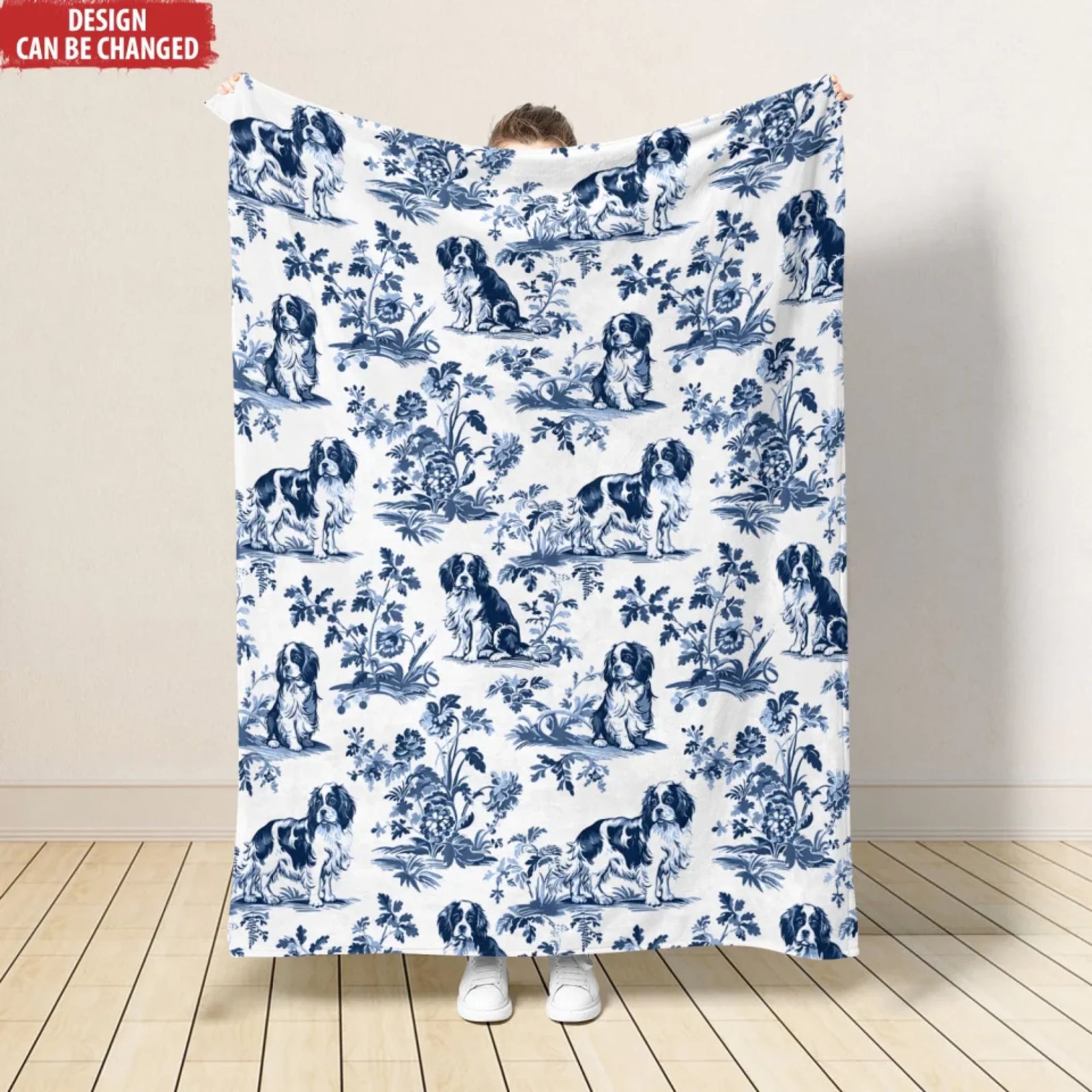 Dog Breed Blue Toile de Jouy Style - Personalized Blanket, Gift For Dog Mom, Dog Dad Gift, Vintage Dog Blanket