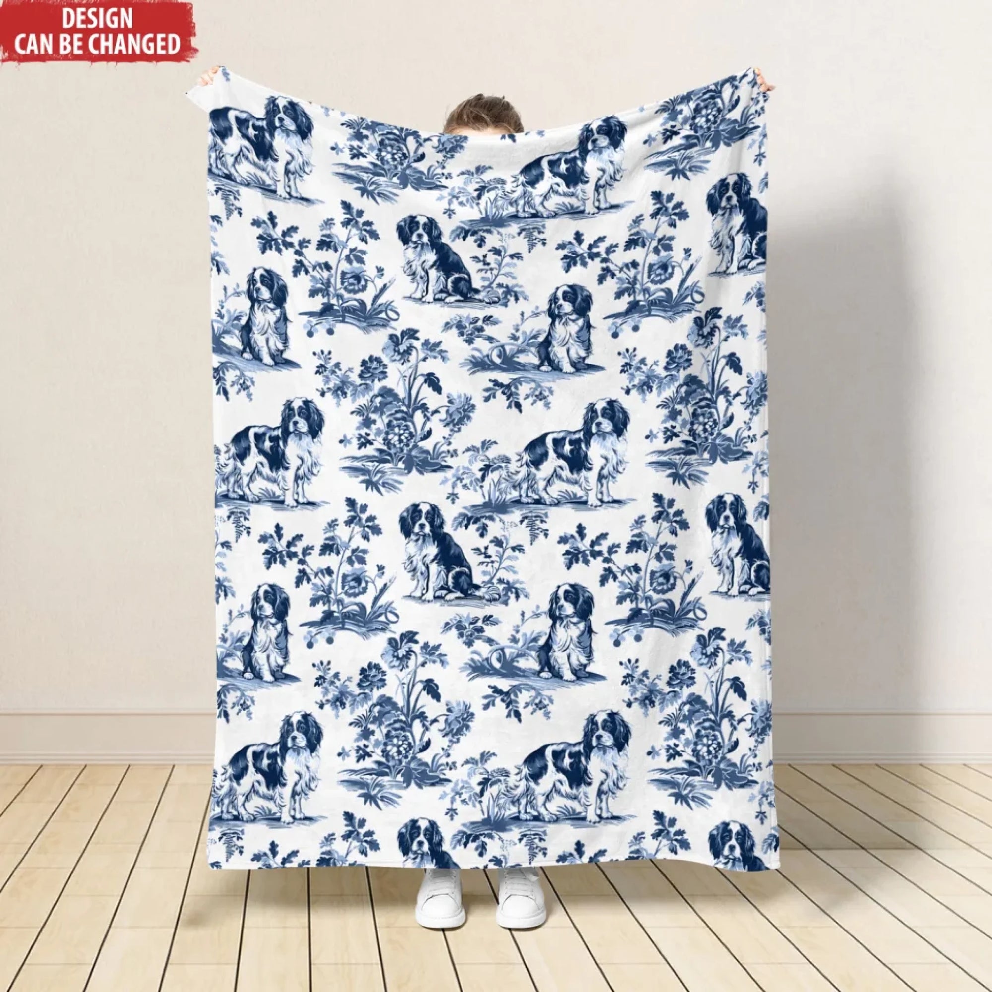 Dog Breed Blue Toile de Jouy Style - Personalized Blanket, Gift For Dog Mom, Dog Dad Gift, Vintage Dog Blanket