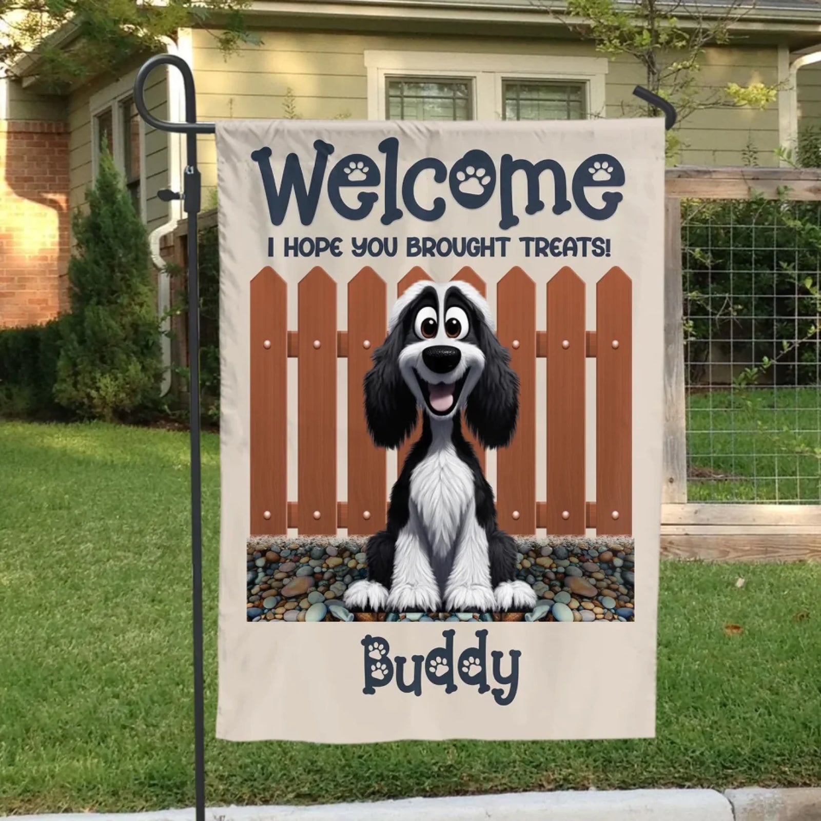 Welcome We Hope You Brought Treats - Personalized Garden Flag, Gift For Dog Lover