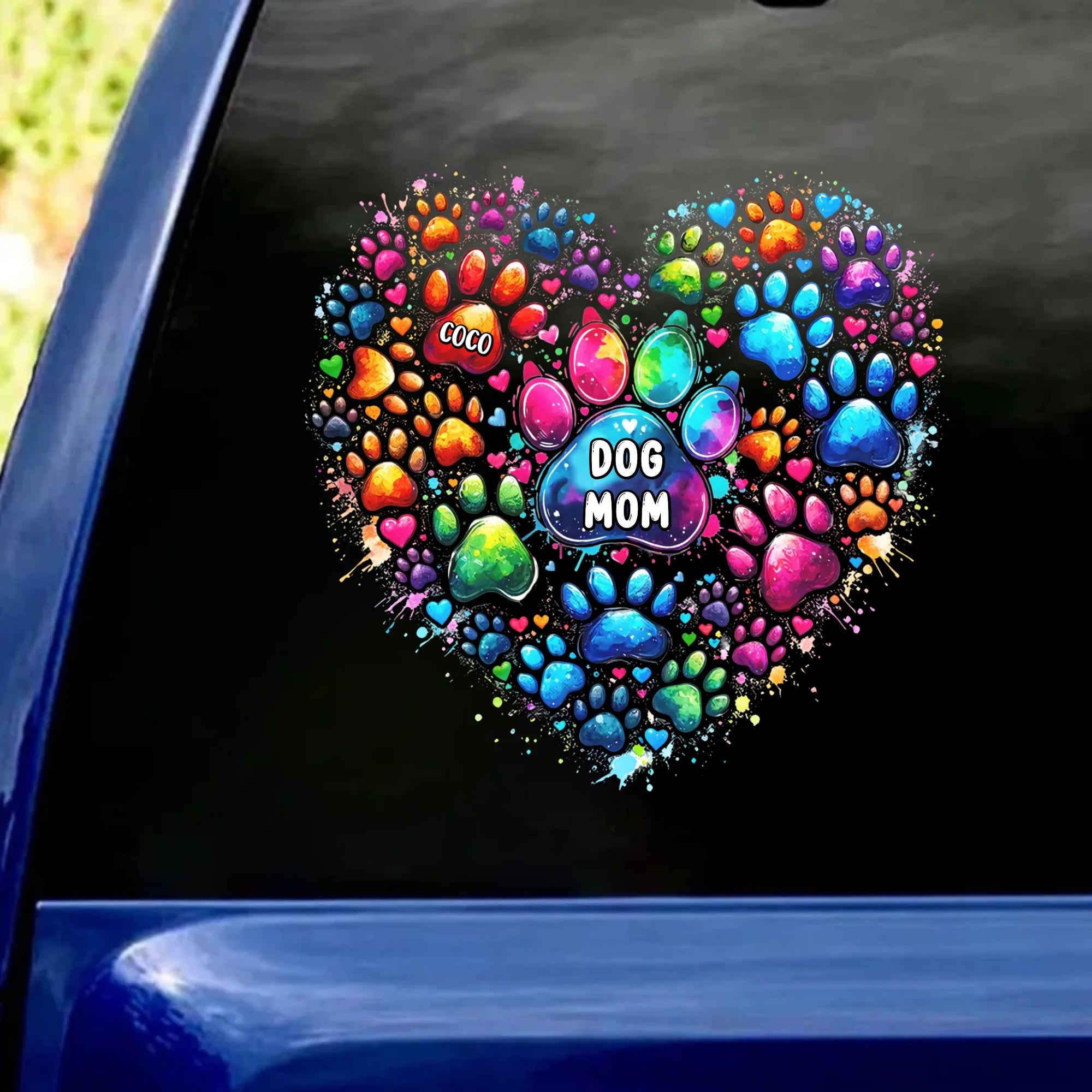 Colorful Heart Paw - Personalized Decal, Gift For Dog Lovers, Colorful Paw Decal