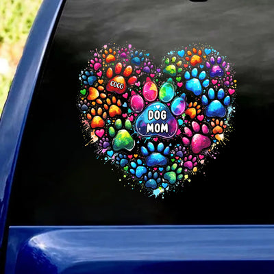 Colorful Heart Paw - Personalized Decal, Gift For Dog Lovers, Colorful Paw Decal