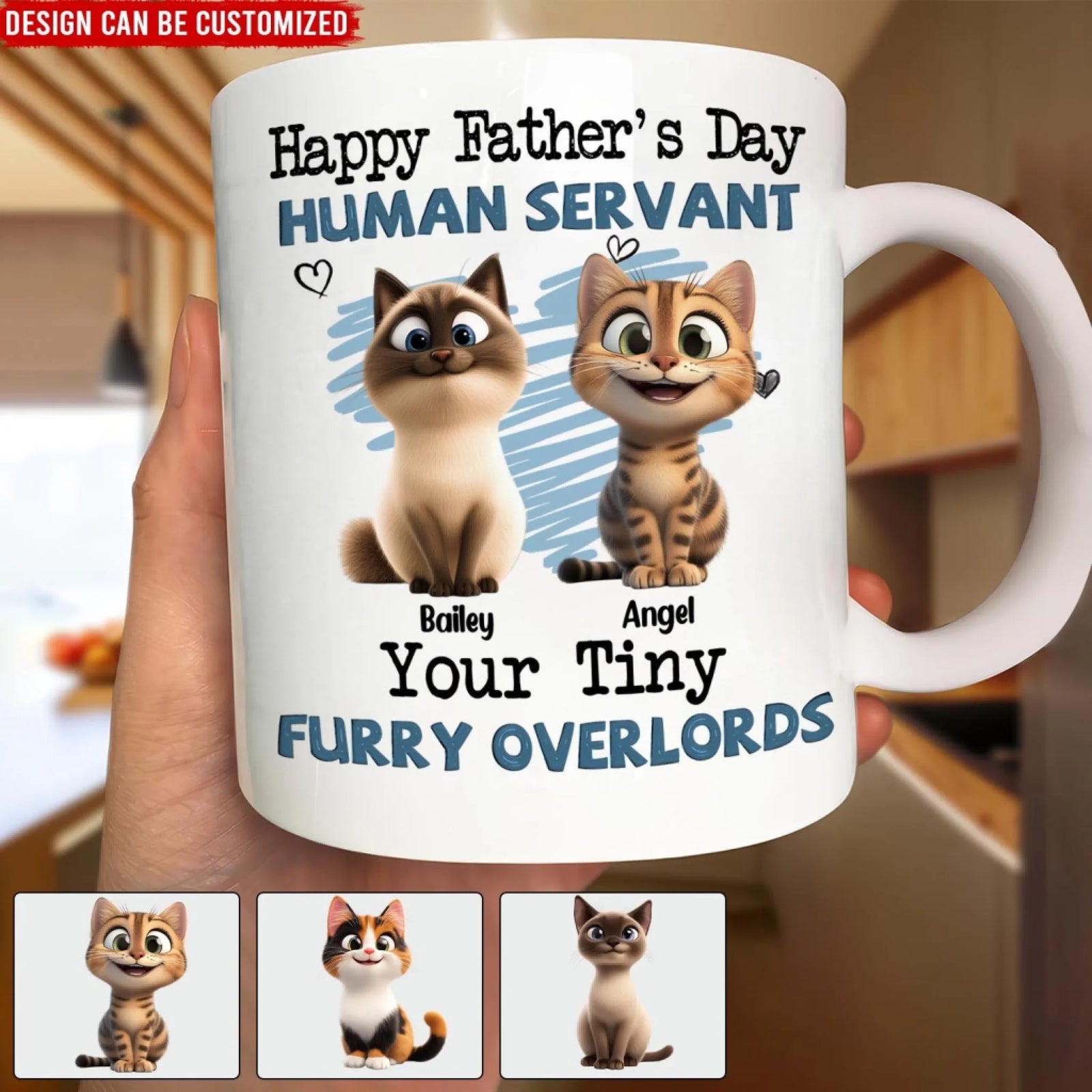 Happy Father's Day Human Servant - Personalized Mug, Funny Gift for Cat Lover, Father's Day Gift for Cat Dad