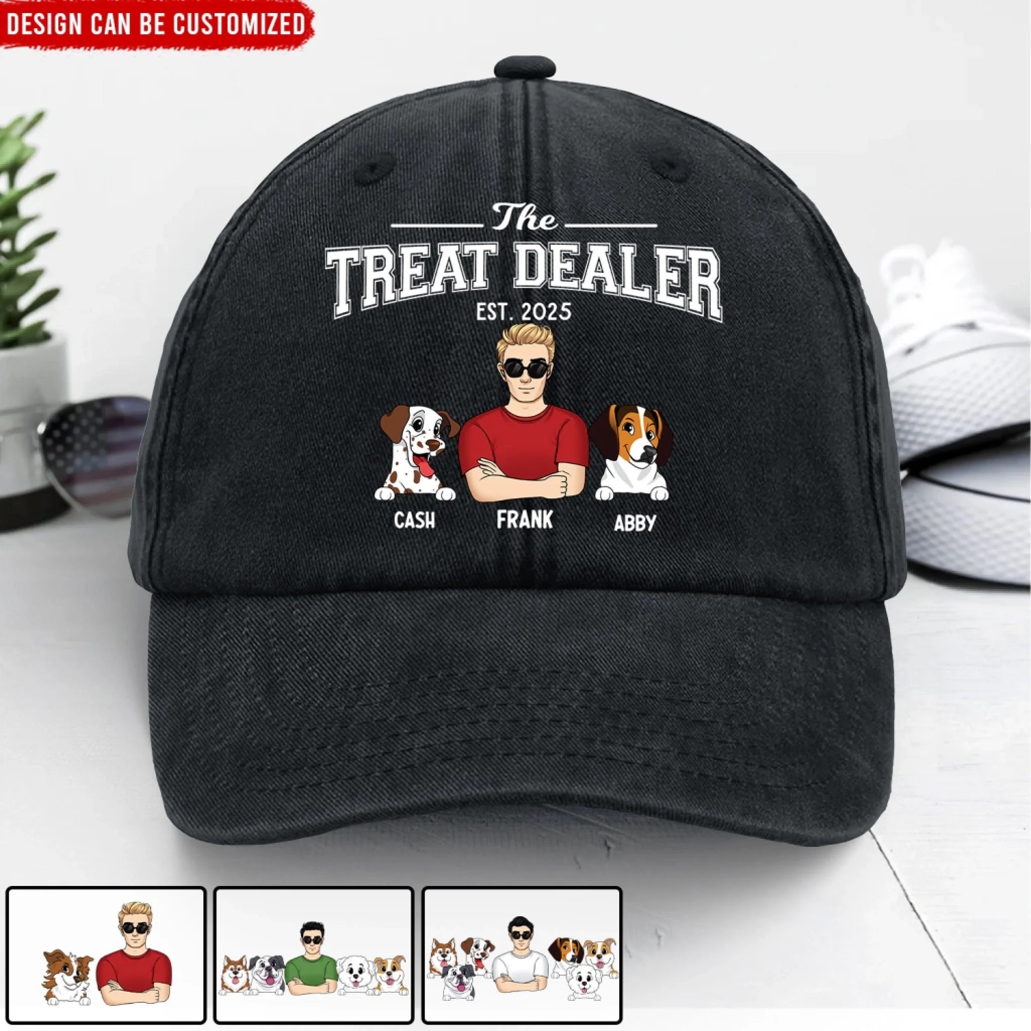 The Treat Dealer - Personalized Vintage Washed Denim Baseball Cap, Gift For Dog Dad