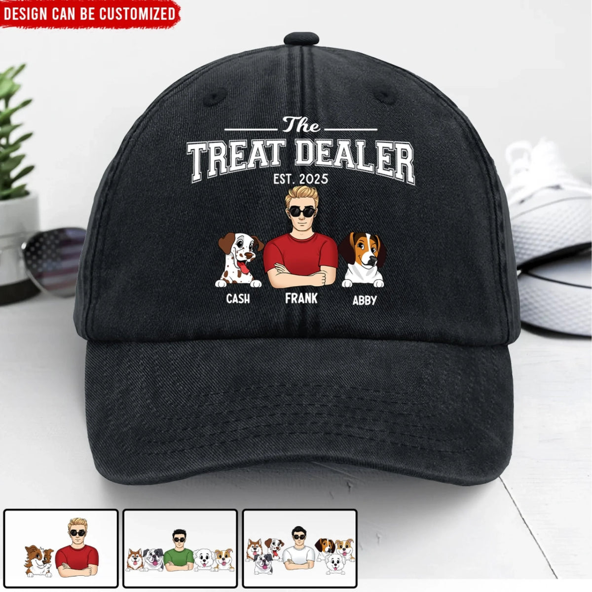 The Treat Dealer - Personalized Vintage Washed Denim Baseball Cap, Gift For Dog Dad