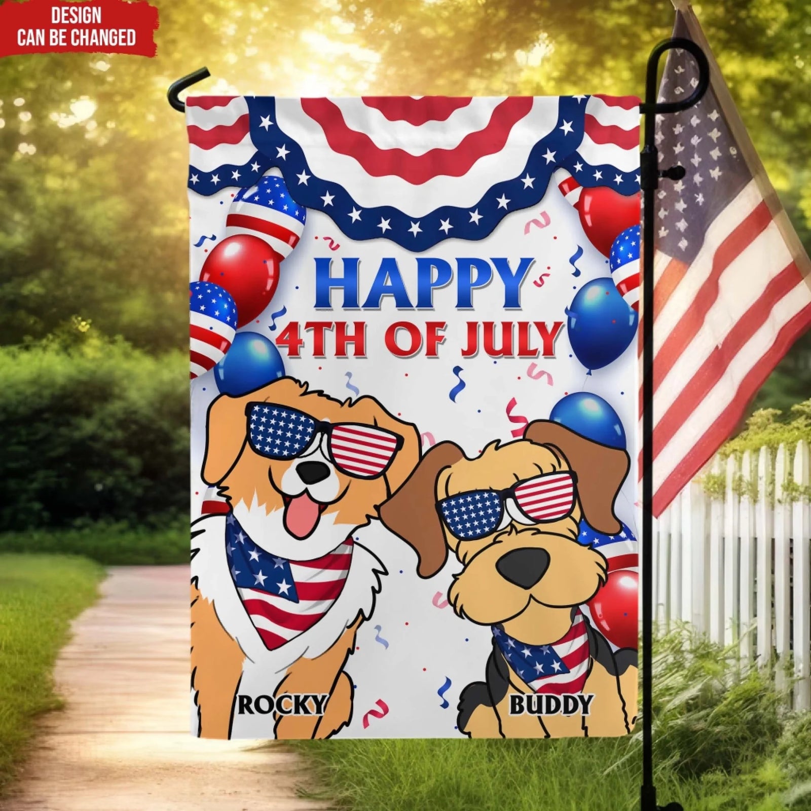 Happy Four Of July - Personalized Garden Flag, Gift For Dog Lover