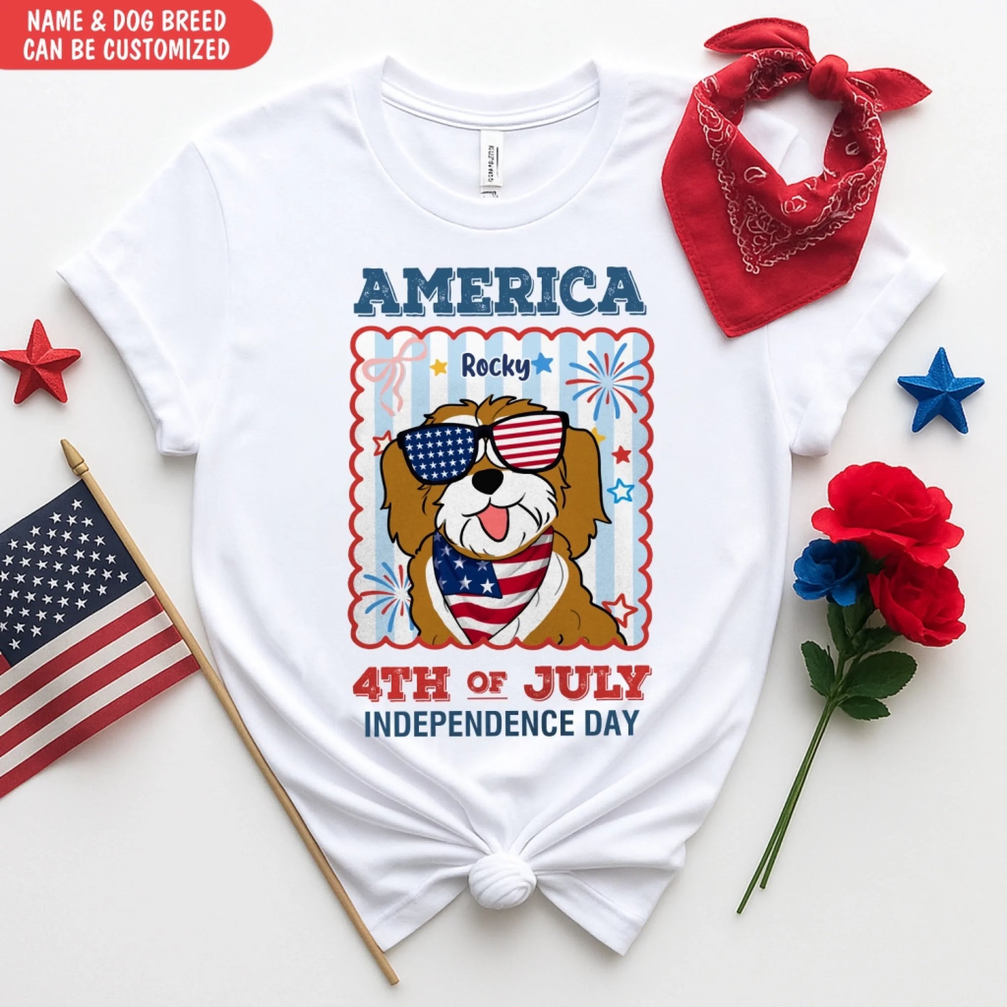 Custom Dog America 4th Of July - Personalized T-Shirt, Gift For Dog Lover
