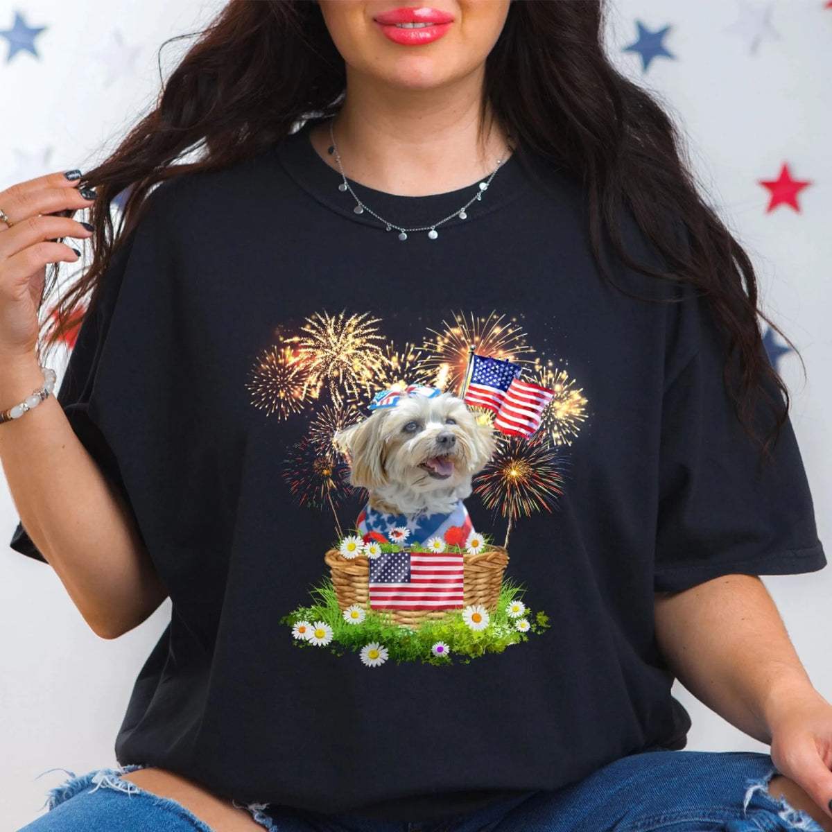 Cute Pet In A Basket 4th Of July - Personalized T-Shirt, 4th Of July Shirt, Gift For Pet